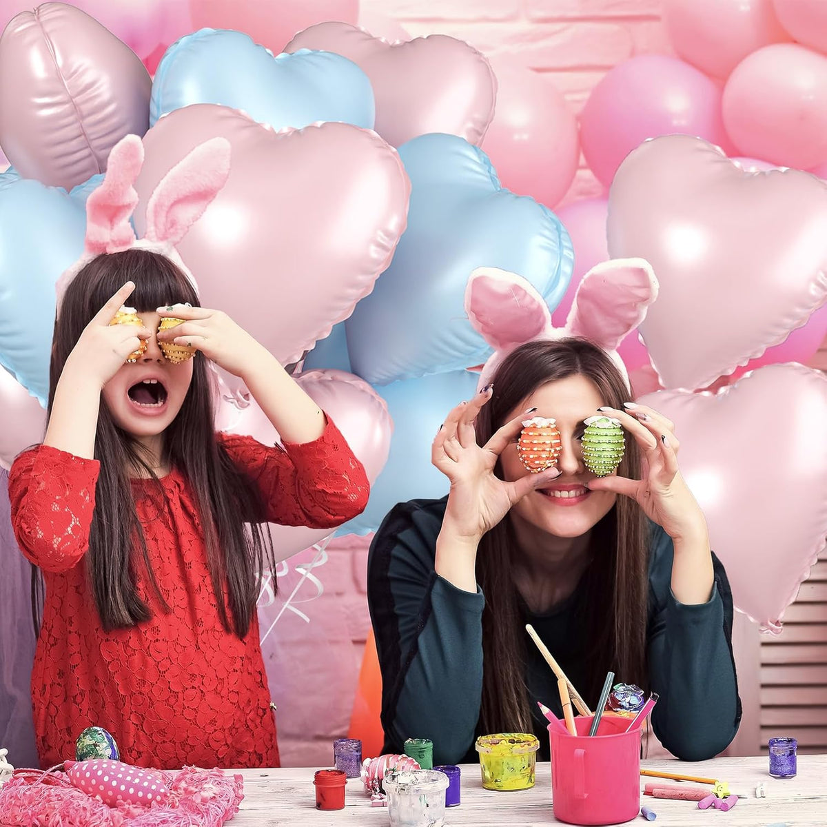 Pink Blue Heart Balloons, 18 Inch Pastel Blue Pink Foil Balloons, 18 Inch Light Pink and Blue Heart