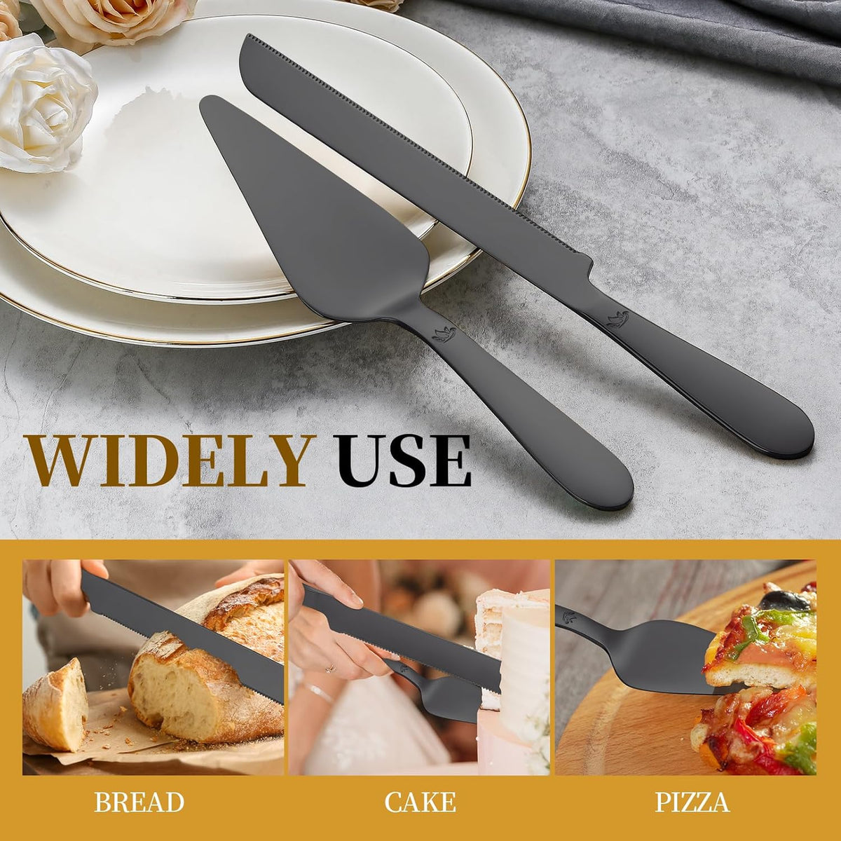 Cake Cutting Set for Wedding - Extended Cake Knife and Server Set Thickened Stainless Steel 13.0"