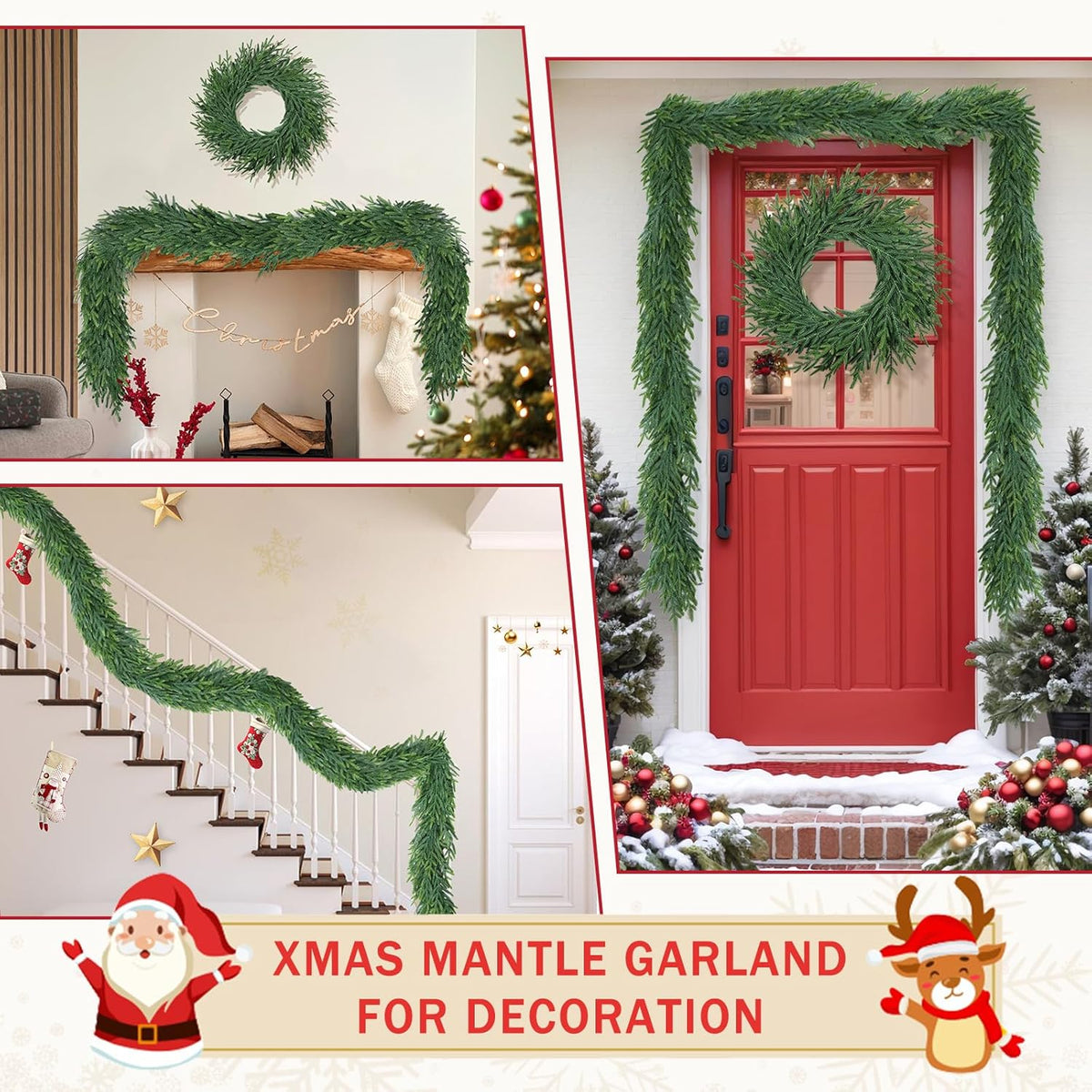16 Ft Christmas Cedar Garland for Staircase Railing Real Touch Soft Bendable Faux Winter Xmas