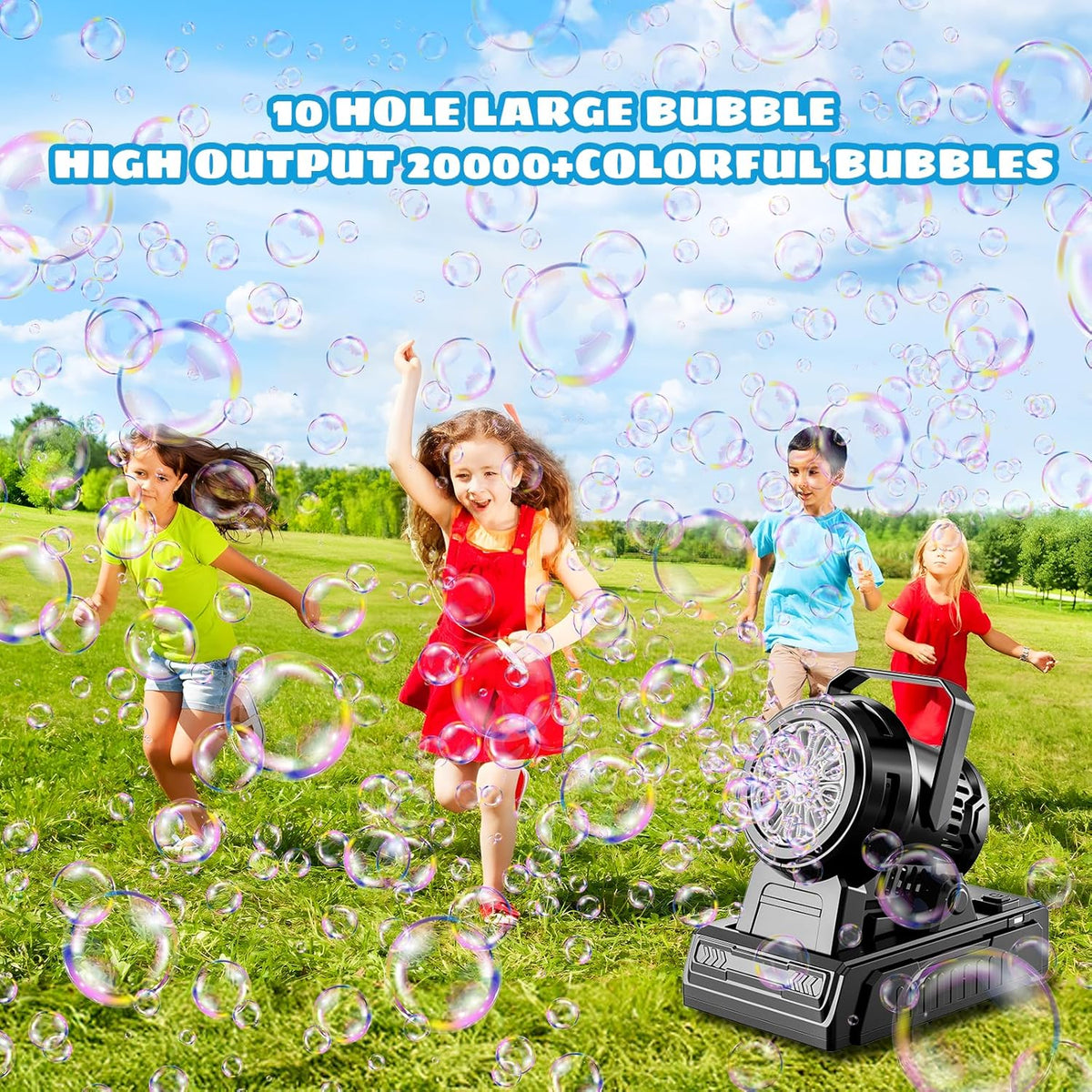 SHCKE Automatic Bubble Machine 10 Holes Bubble Blower,Plug in or Battery Operated Portable Bubble