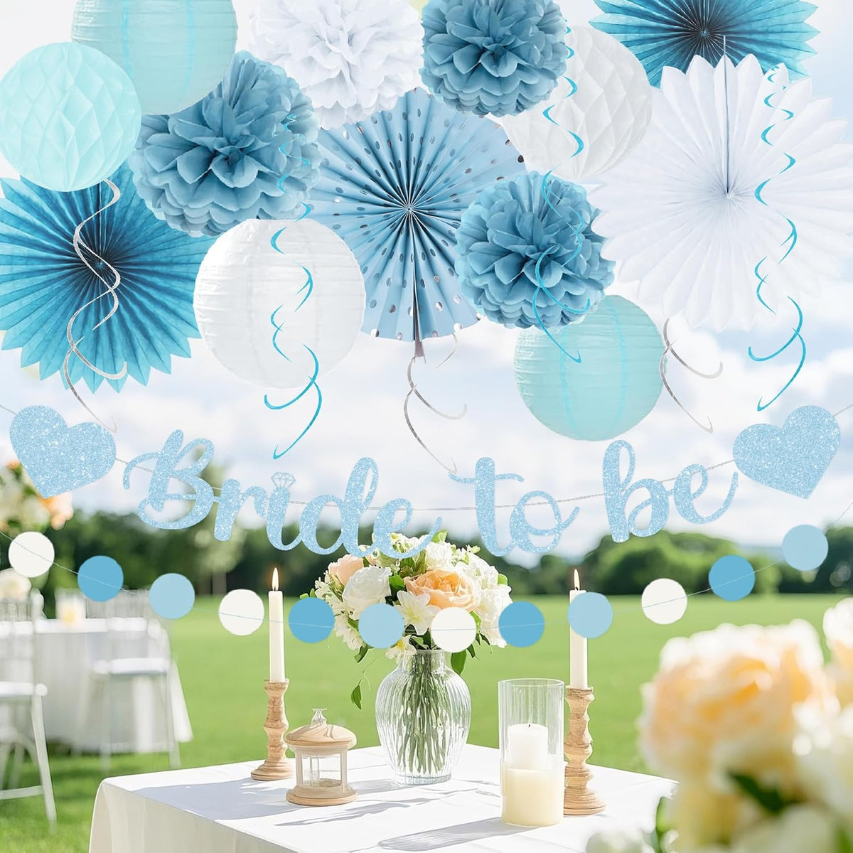 Holkcog Blue White Bachelorette Party Decorations, 21pcs Women Bridal Shower Decor Garland Paper