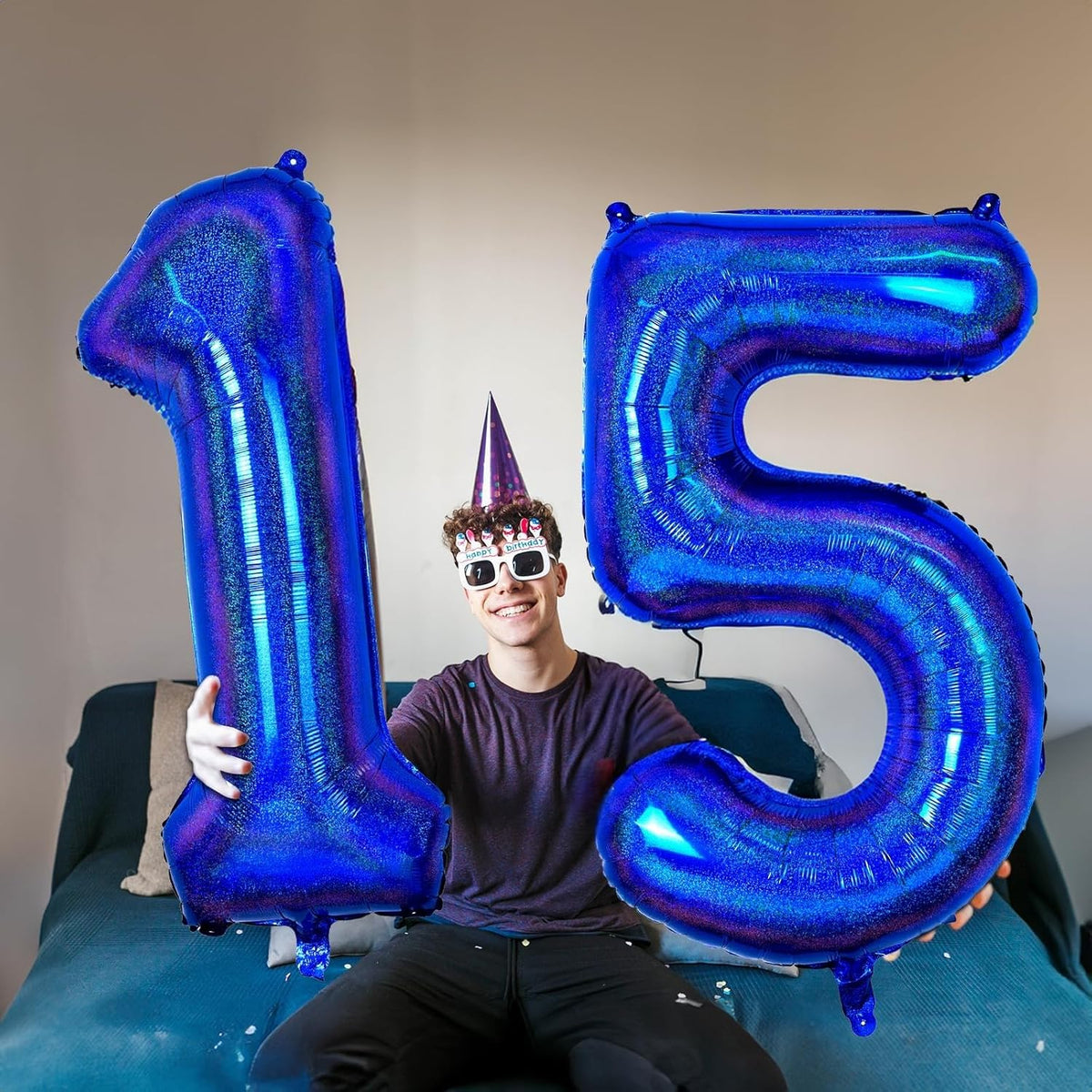 40 Inch Navy Blue Foil Balloon Number 9, Large Self Inflating Dark Blue Number Balloons 0-9 Helium
