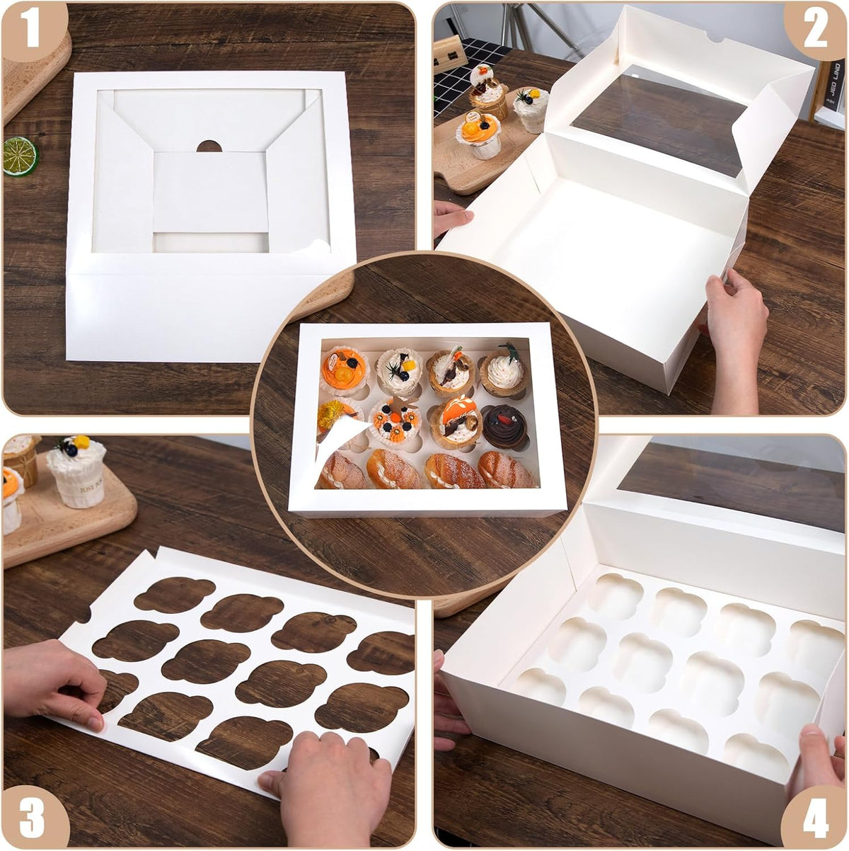 VGOODALL 3PCS White Cupcake Container, 12 Count with Window Boxes Holding 36 Pastry Box for