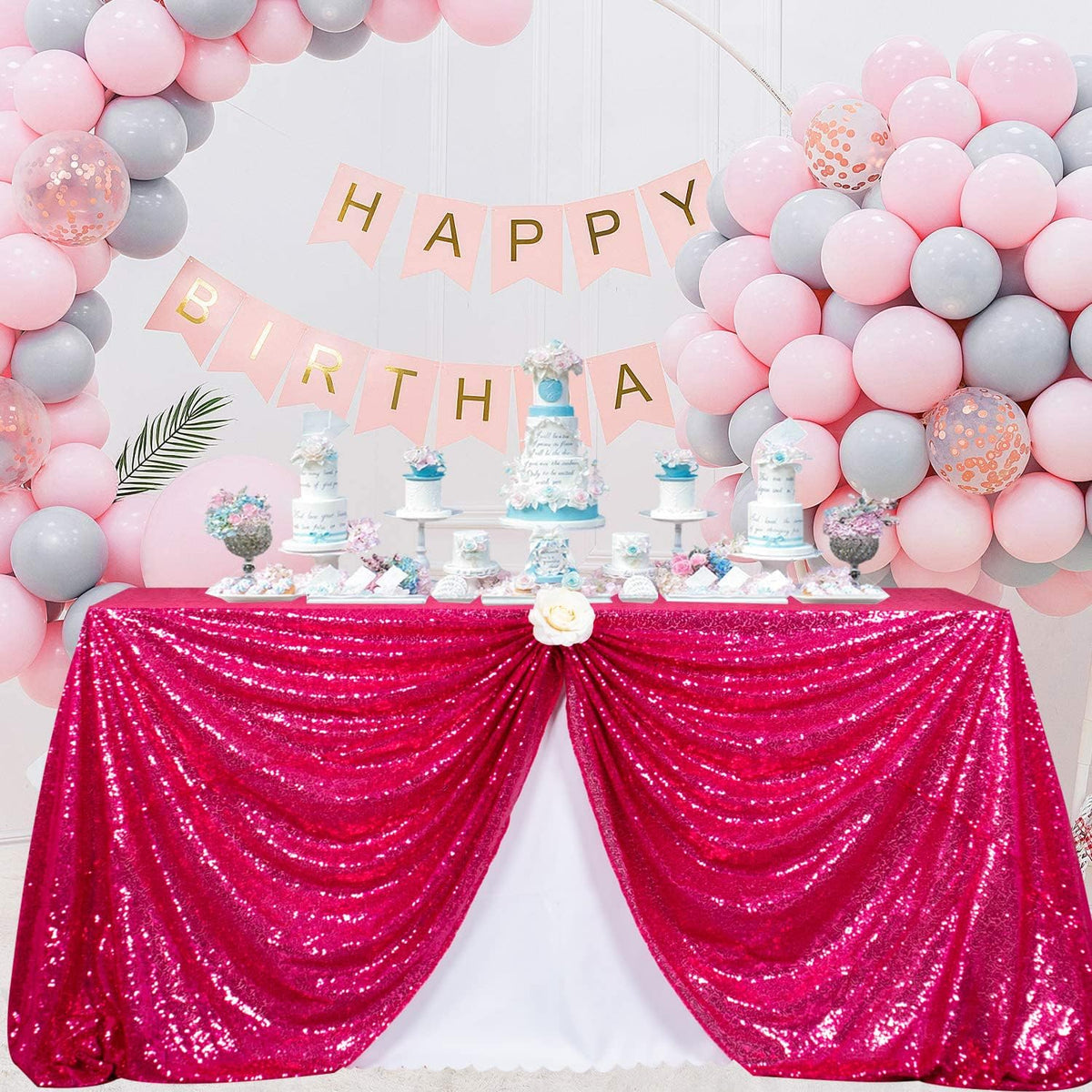 ShinyBeauty Sequin Tablecloth 72x72-Inch Hot Pink Square Sequin Table Cover Glitter Table Cloth for