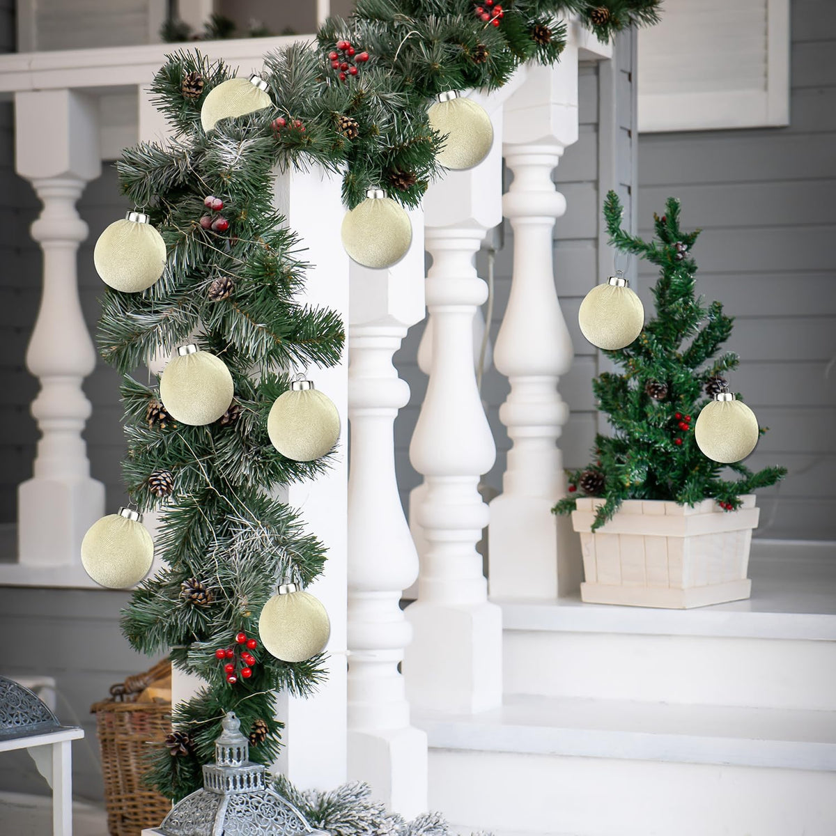 Beige Velvet Christmas Ball Ornaments for Tree 15 PCS, Large Neutral Flocked Christmas Bulbs