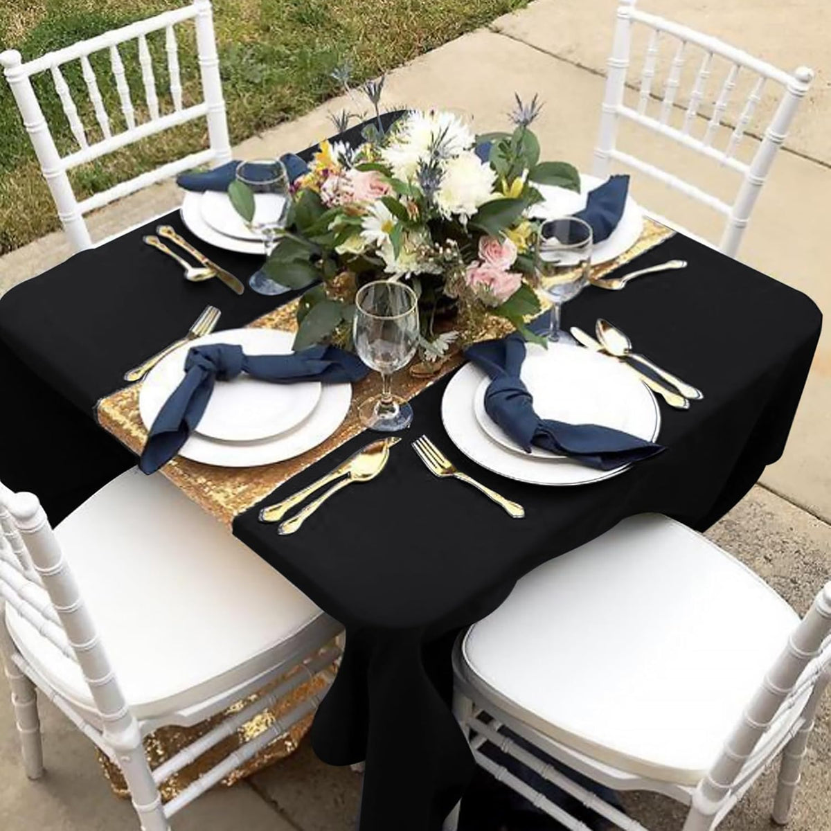 Fitable 6 Pack Black Square Tablecloths - 70 x 70 Inches - Stain Resistant and Reusable Table