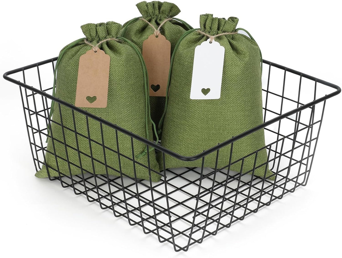 Tapleap Gift Bags - 30Pcs 7x10 Green Burlap Sacks with Tags and String for Wrapping Halloween