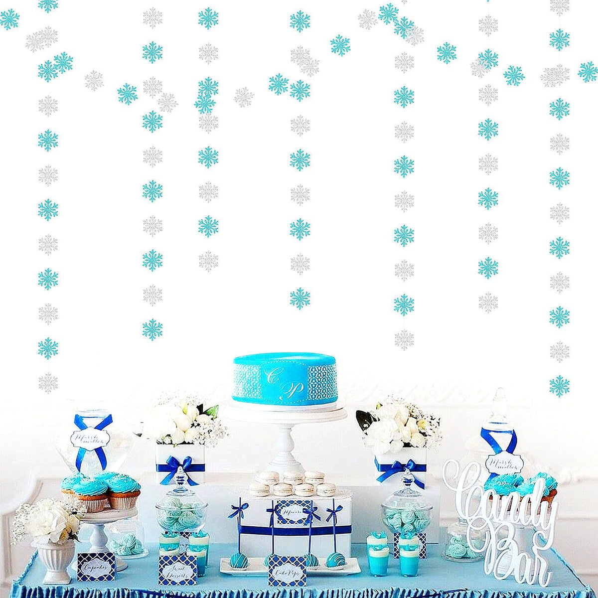 Snowflake-Snow Teal-Silver Christmas Party-Decoration Garland - 52ft Turquoise Winter Wonderland