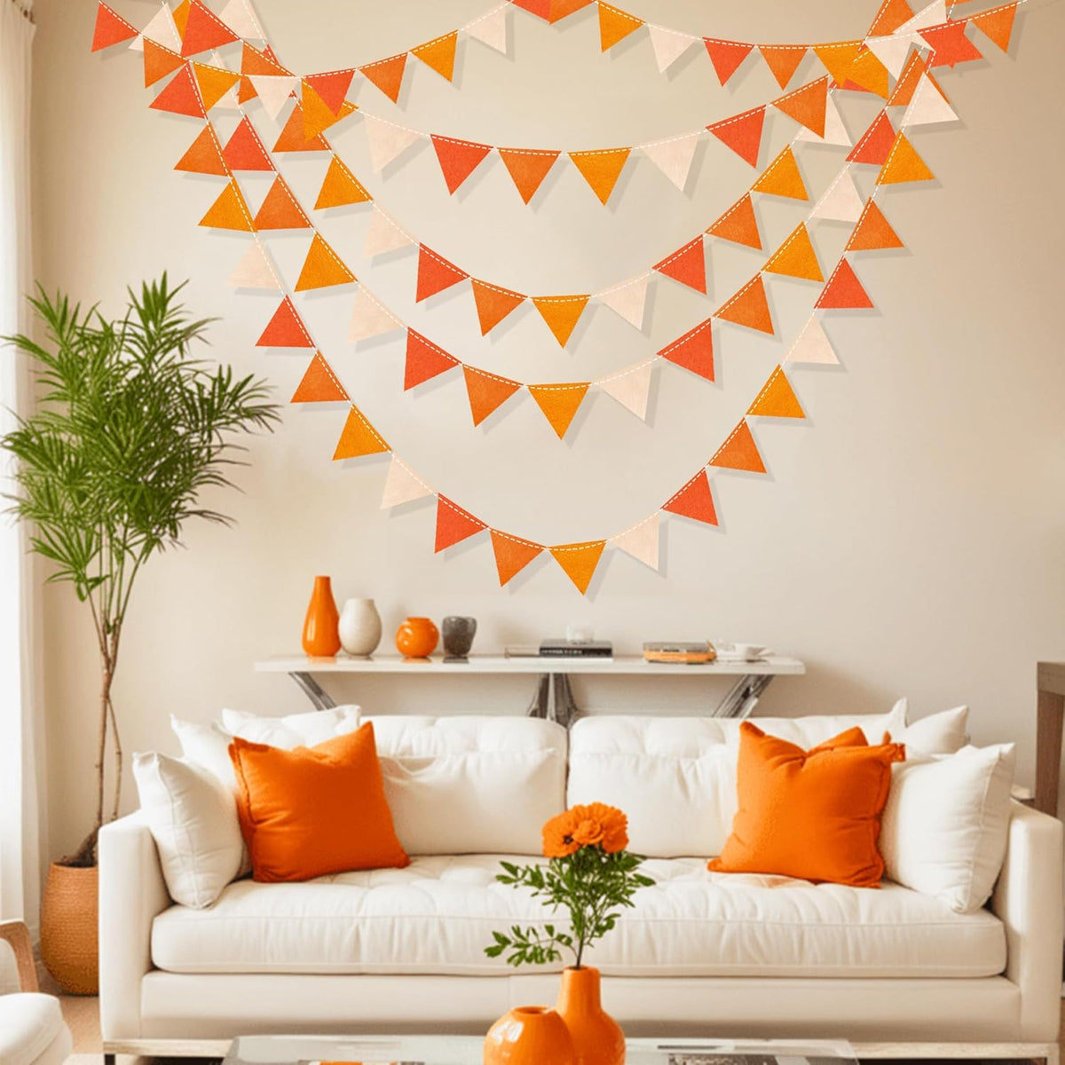 Orange Party Decorations - Ombre Felt Hanging Triangle Mini Bunting Pennant Banner Flag for