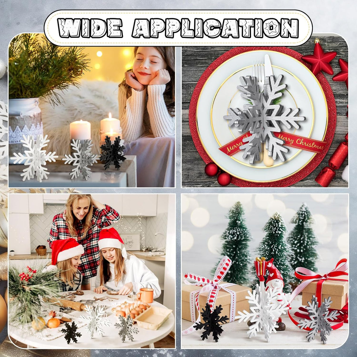 Bucherry 12 Pcs Wooden Snowflake Table Decor 3D Snowflake Tabletop Signs and Centerpiece for