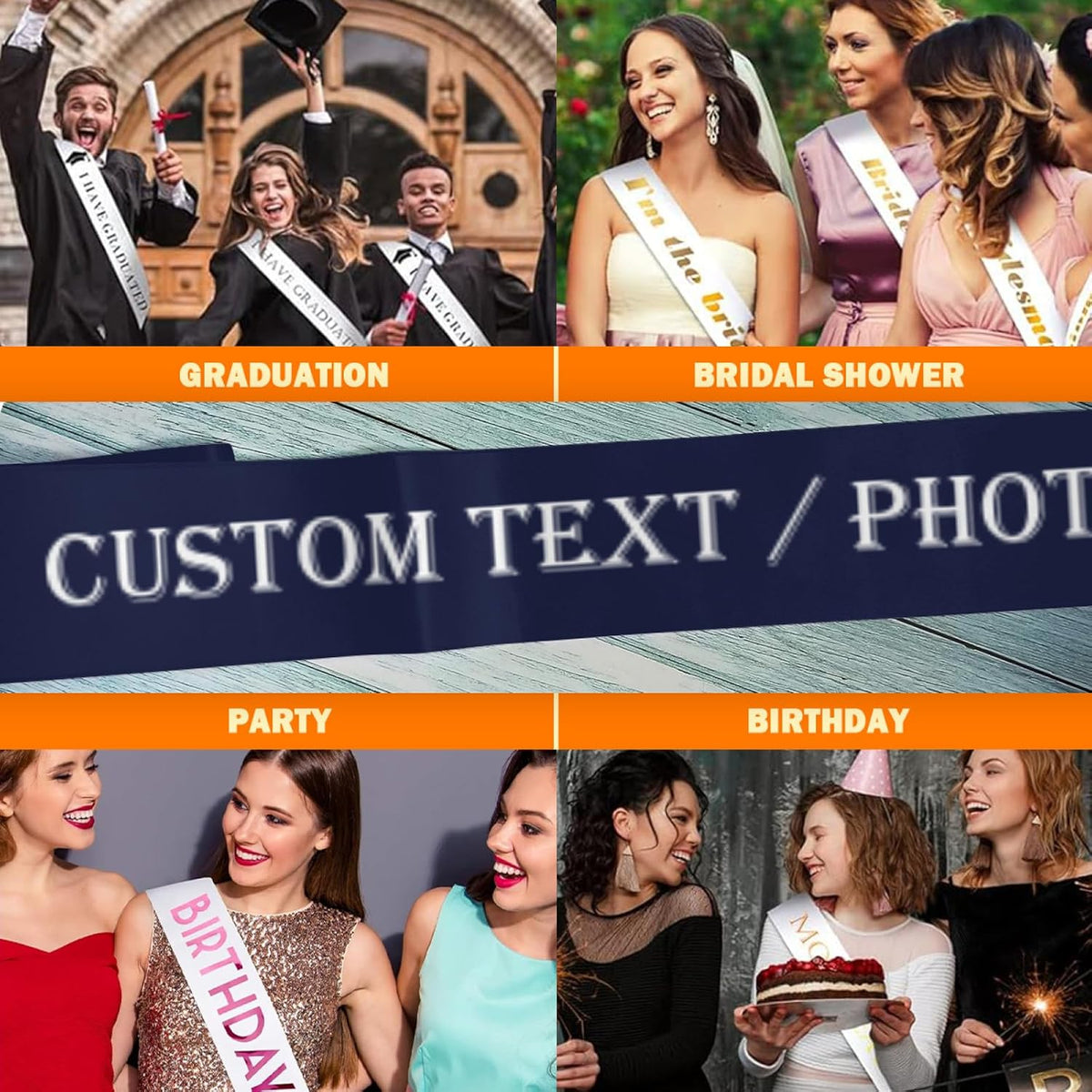 Custom Sash,Personalized Birthday Sash with Text Photo,Customized Bachelorette Sash Quote Sash