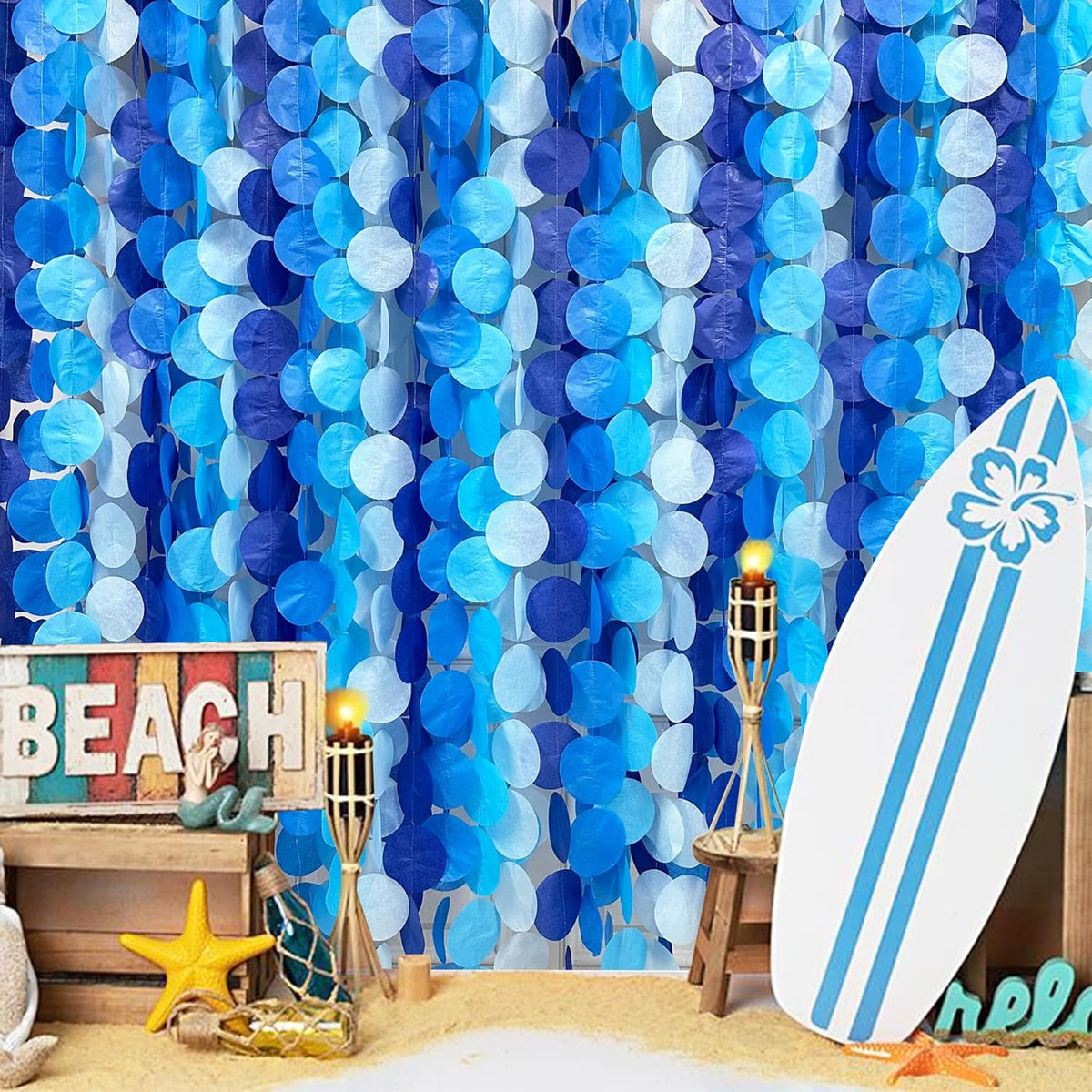 PinkBlume 205 Ft Blue Party Decorations Ombre Navy Circle Dot Backdrop Streamer Royal Tissue Paper