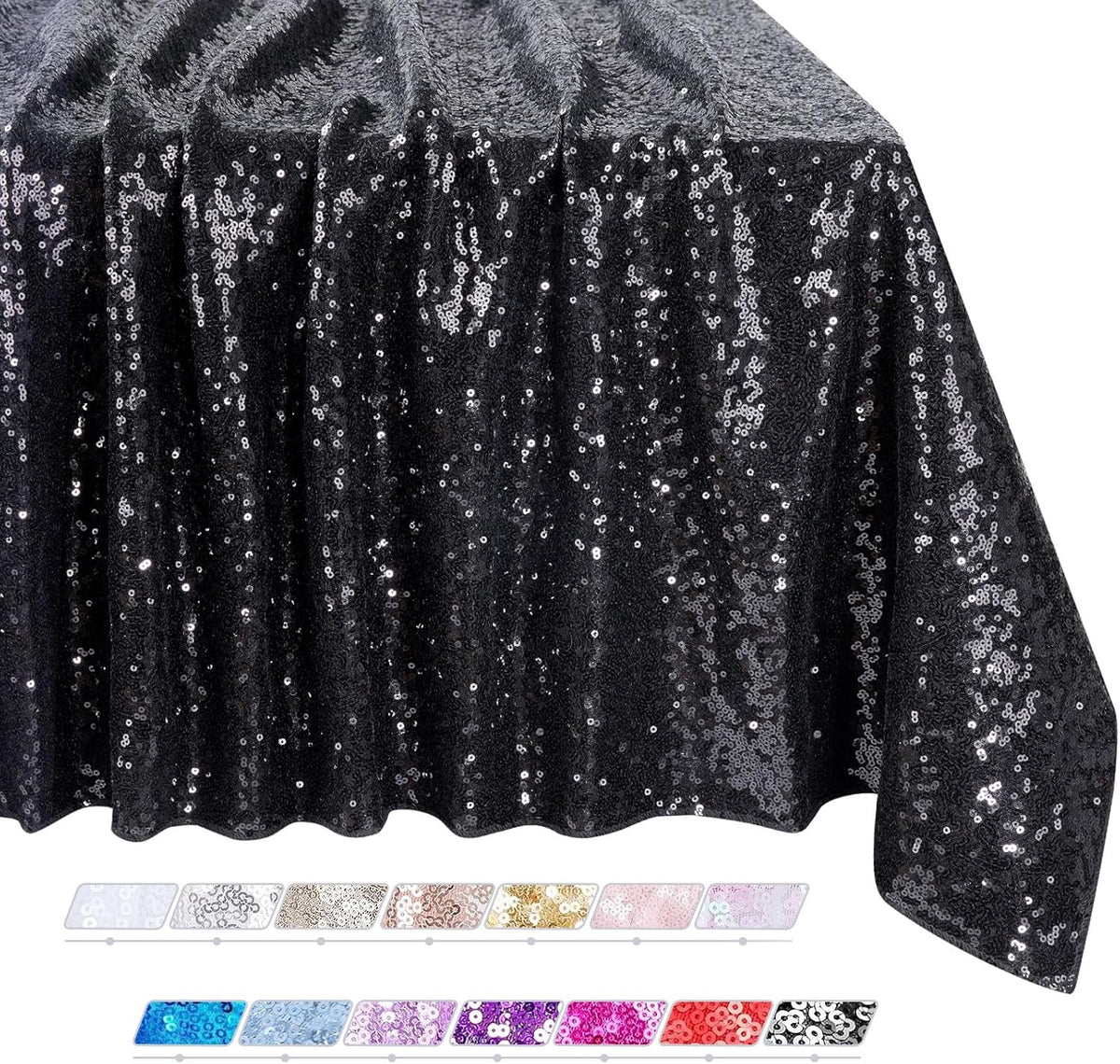 QueenDream Black Sequin Tablecloth 60" x 102" Black Table Cloth Rectangle Glitter Tablecloth for
