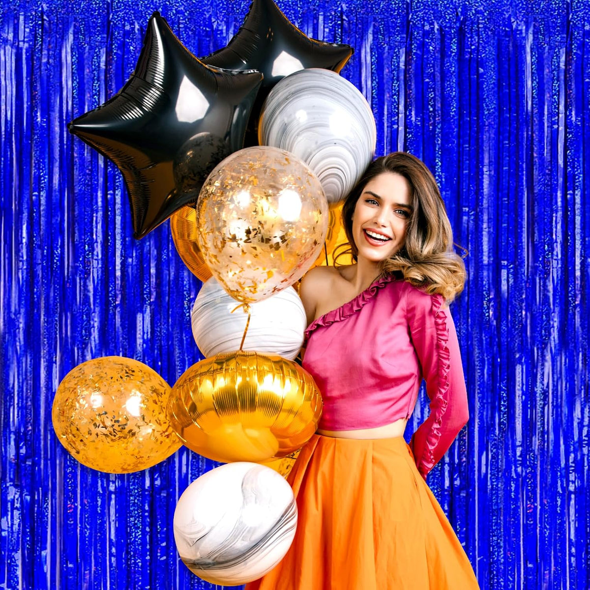 3 Pack Blue Foil Fringe Curtain Backdrop, 3.28Ft x 8.2Ft Metallic Tinsel Foil Fringe Streamer