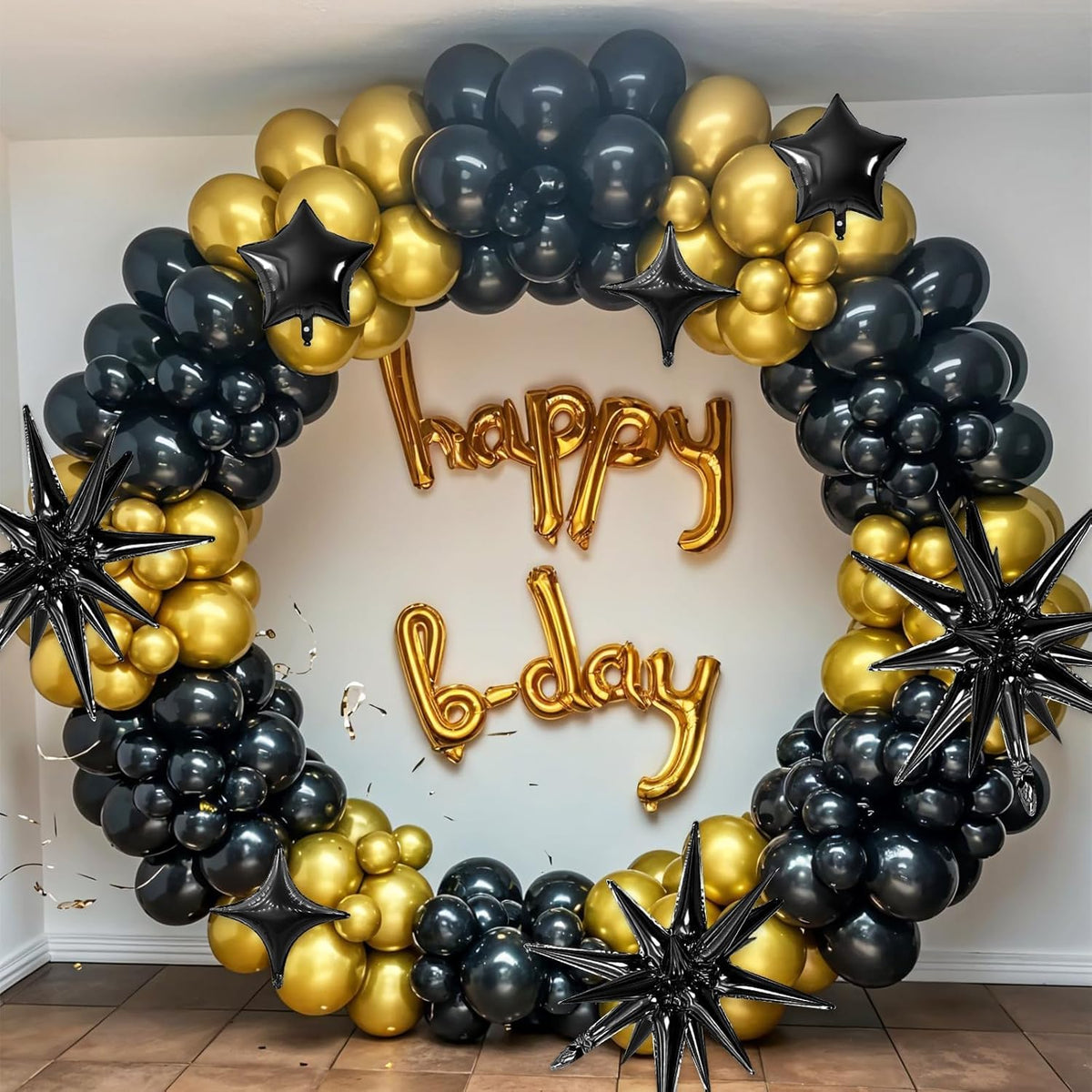 Black Star Balloon,16Pcs Star Foil Balloons Set with 22Inch Explosion Spike Cone Balloons and