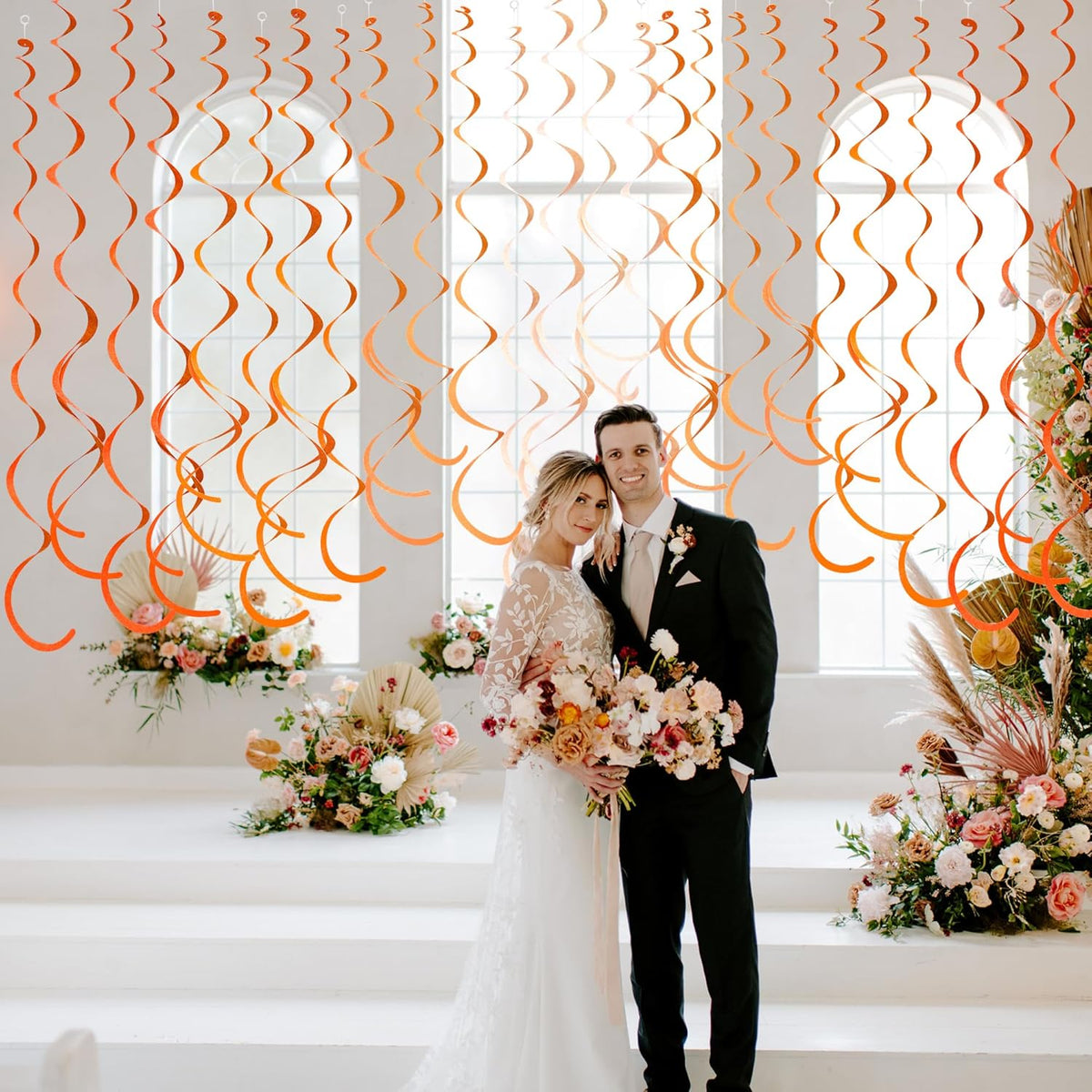 36Pcs Orange Hanging Swirl Decorations Ombre Orange Felt Swirl Streamer Spiral Ceiling Garland for