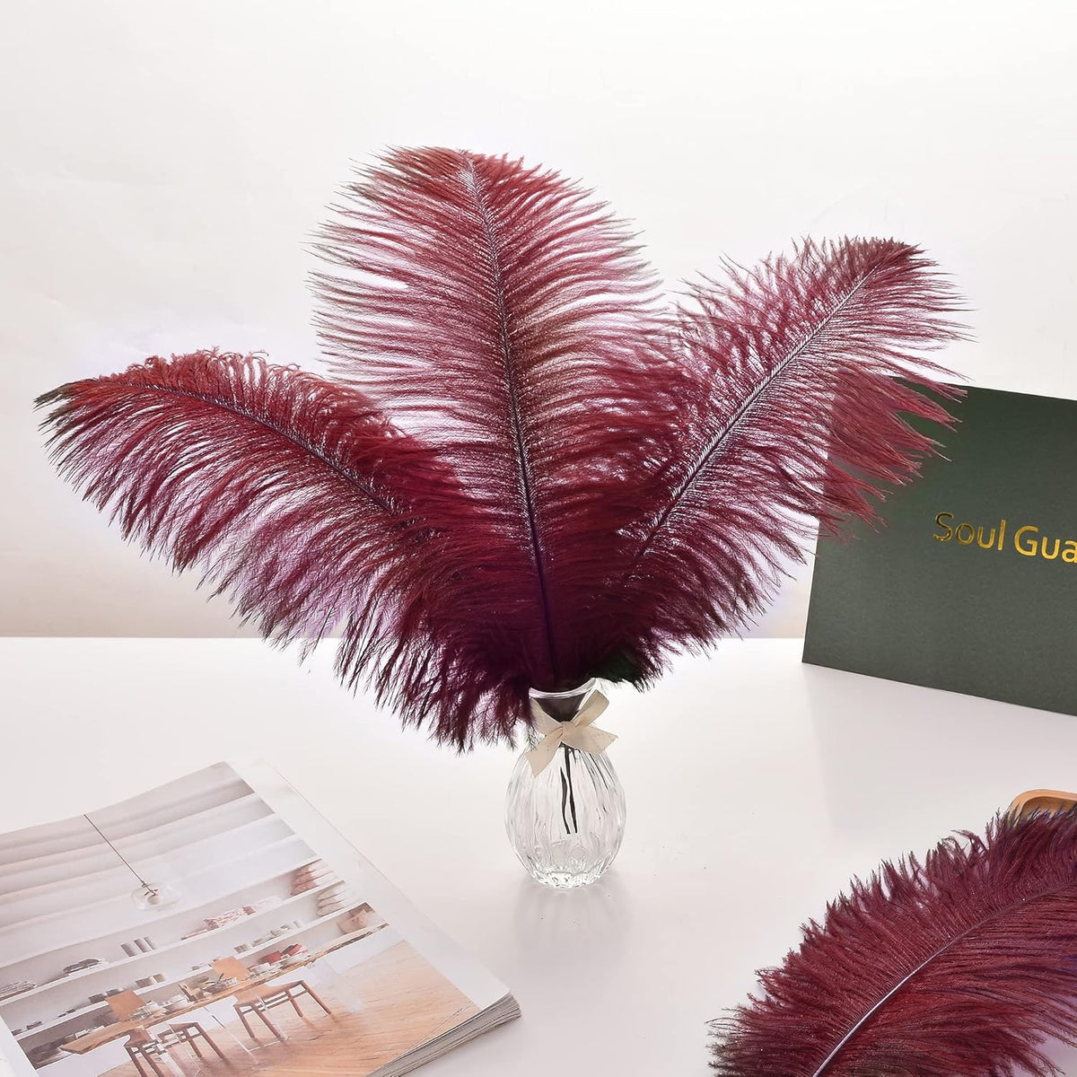 Ballinger Big Burgundy Ostrich Feathers - 24Pcs 12-14inch Wine Red Feathers for Party Centerpieces