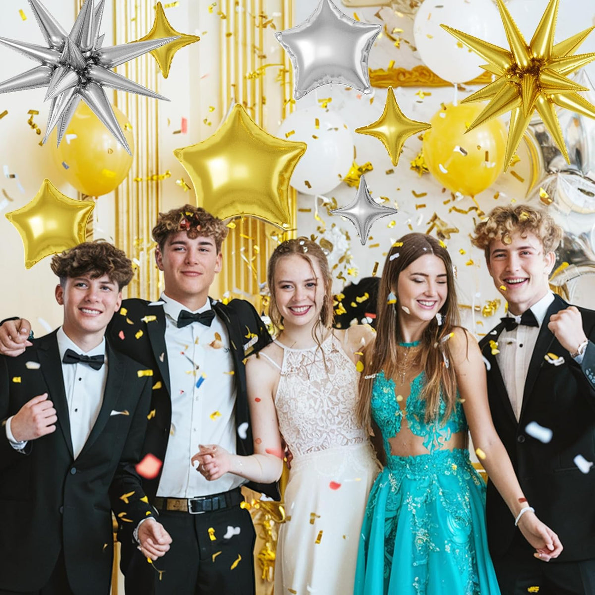 16 Pcs Gold Silver Star Balloons, 22/18/10 Inch Foil Balloons, Four-Pointed Balloon for Kids Men