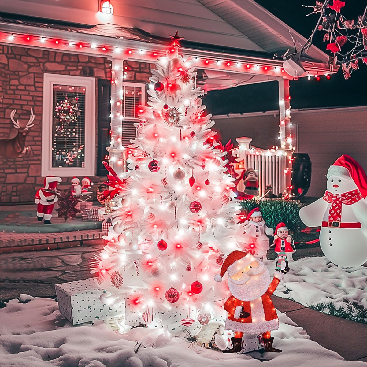 JMEXSUSS Red and White Christmas Tree Lights with Remote, 600 LED String Lights Outdoor Indoor