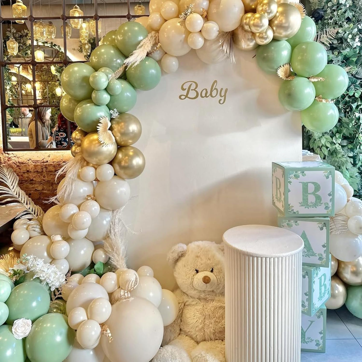 Dusty Green White Gold Balloons, 50pcs Sage Olive Green Metallic Champagne Gold White Latex