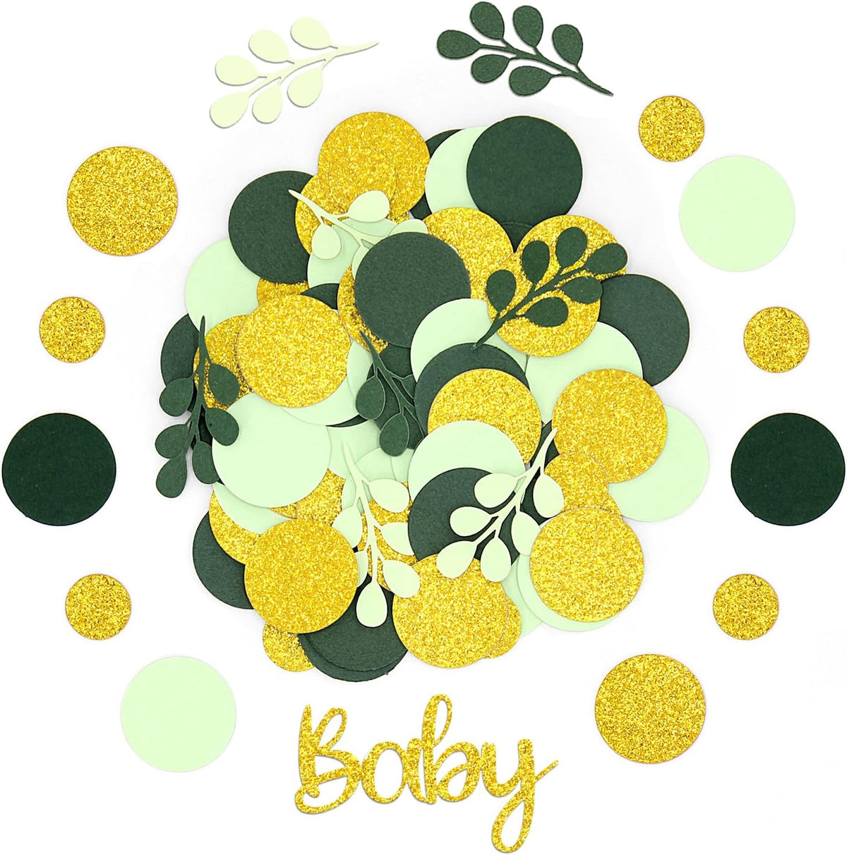 300PC Greenery Baby Shower Confetti for Gender Neutral Baby Shower Decorations Gold and Sage Green