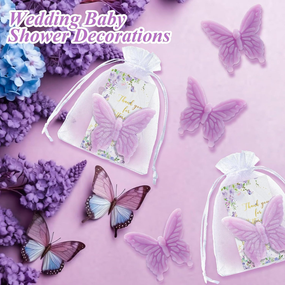 Dunzy 100 Set Butterfly Theme Baby Shower Favors for Guests Butterfly Soap Favors with Thanks You