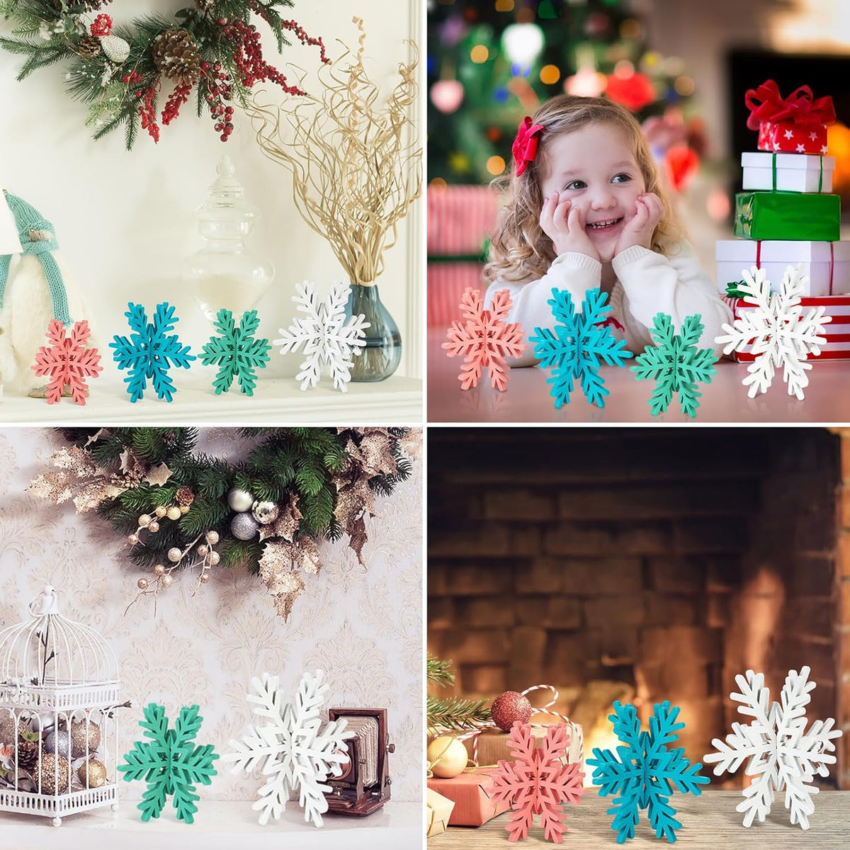 Bucherry 12 Pcs Wooden Snowflake Table Decor 3D Snowflake Tabletop Signs and Centerpiece for