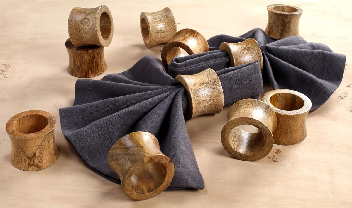 Wooden Napkin Rings Set of 12 - Handcrafted Napkin Holder for Dinner Table Decoration, Weddings