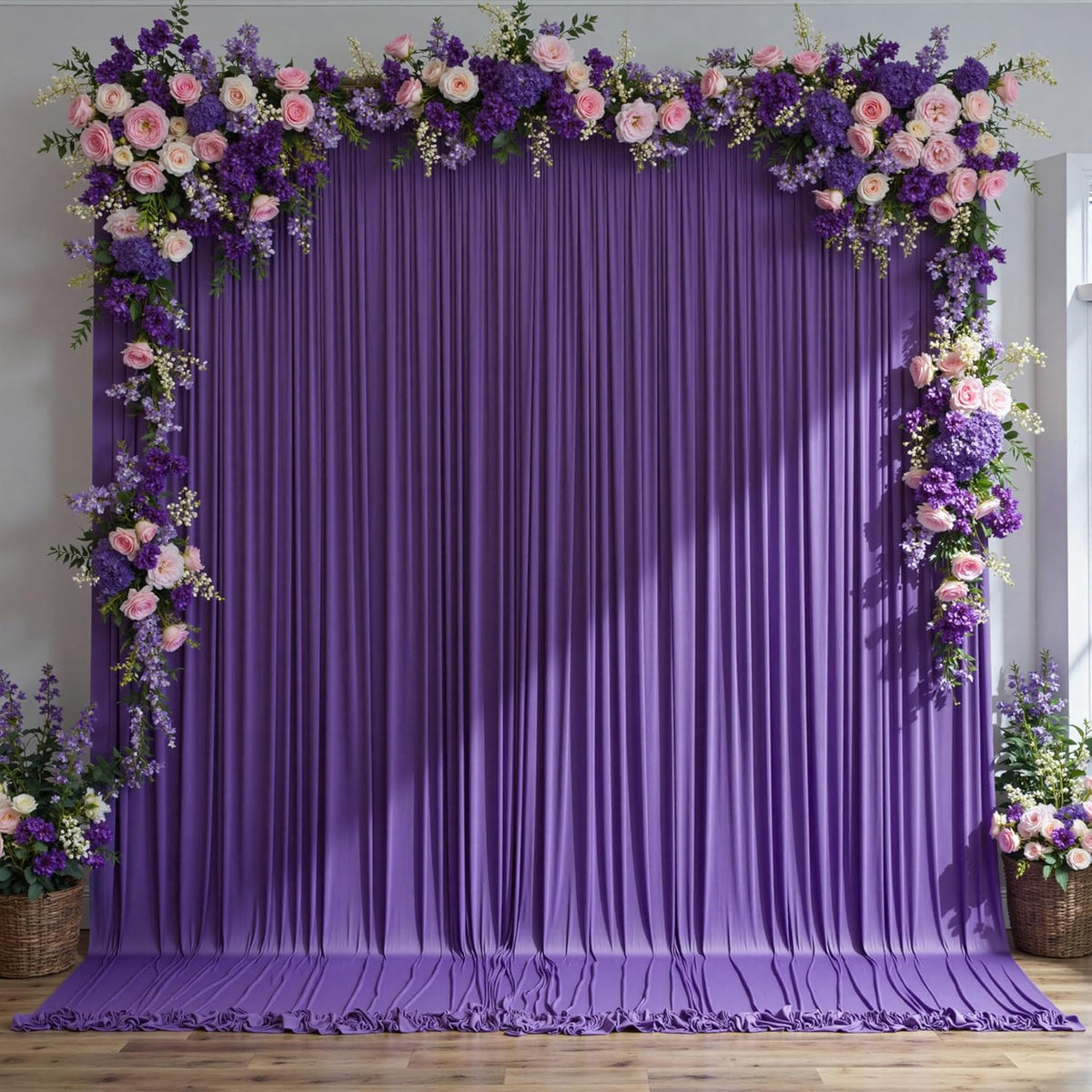40 ft x 10 ft Wrinkle Free Purple Backdrop Curtain for Parties, 5ft x 10ft 8 Panels Polyester