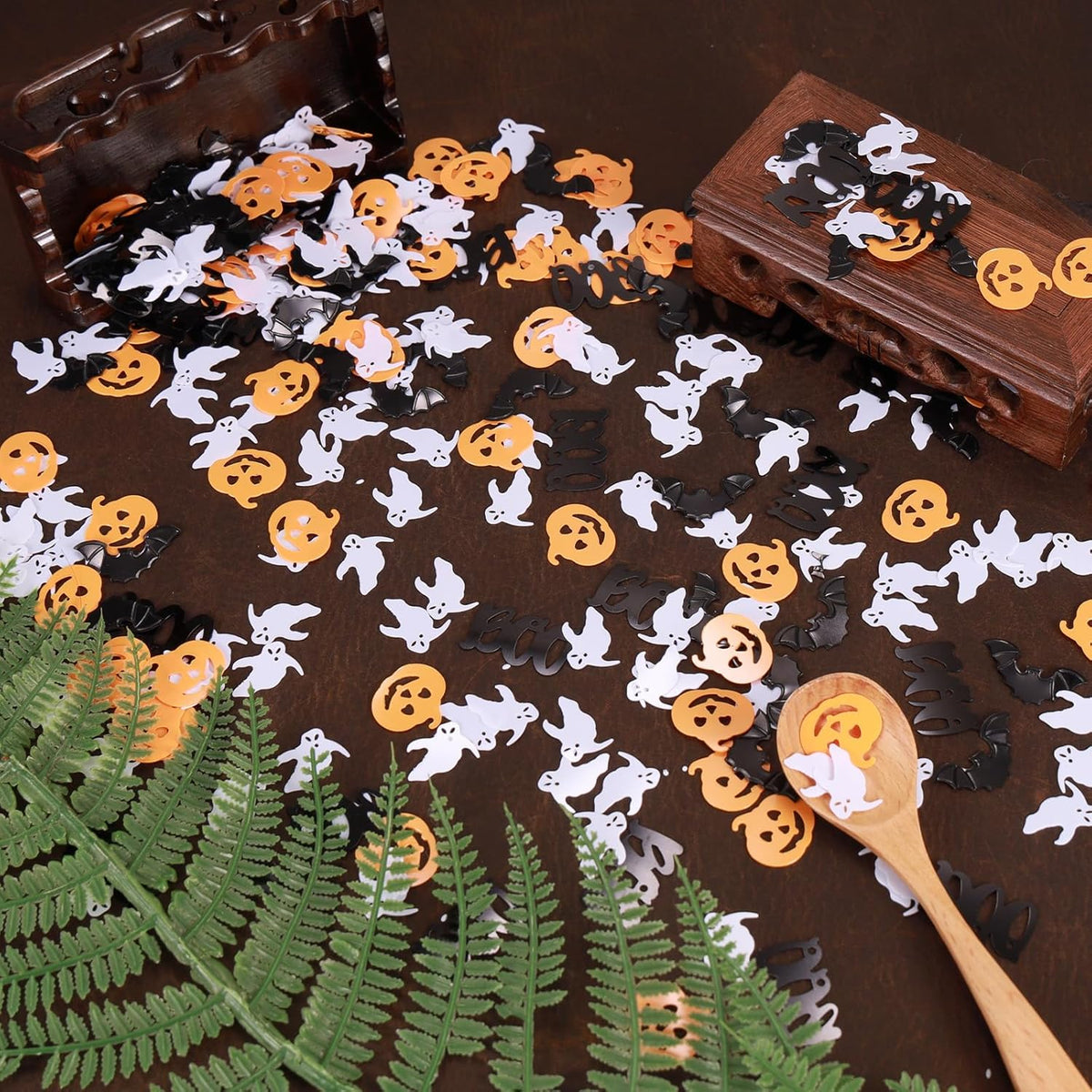 Halloween Party Table Scatter Confetti, 3000 Pcs Black and White BOO Foil Metallic Confetti for