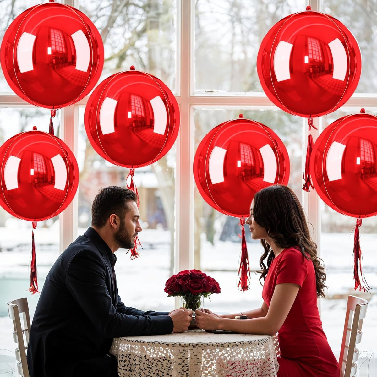 Red Giant 4D Foil Balloons, 6Pcs Large Metallic Round Balloons, 22 Inch Big Round Foil Balloon for
