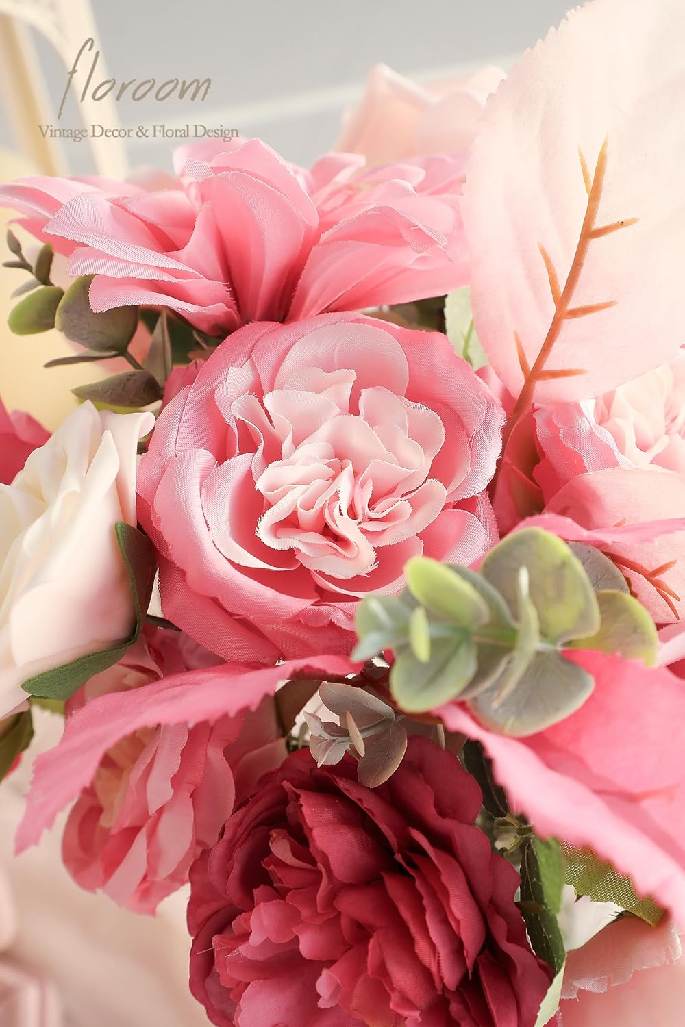 Floroom Hot Pink Blush Artificial Flowers Fake Roses Peonies Dahlias and Greenery Combo Box Set for