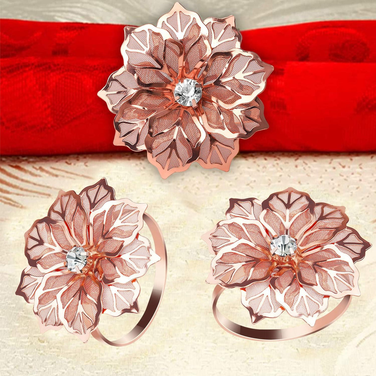 KPOSIYA Hollow Out Flower Napkin Ring Holder Metal Napkin Rings Set of 20 for Wedding Party Holiday