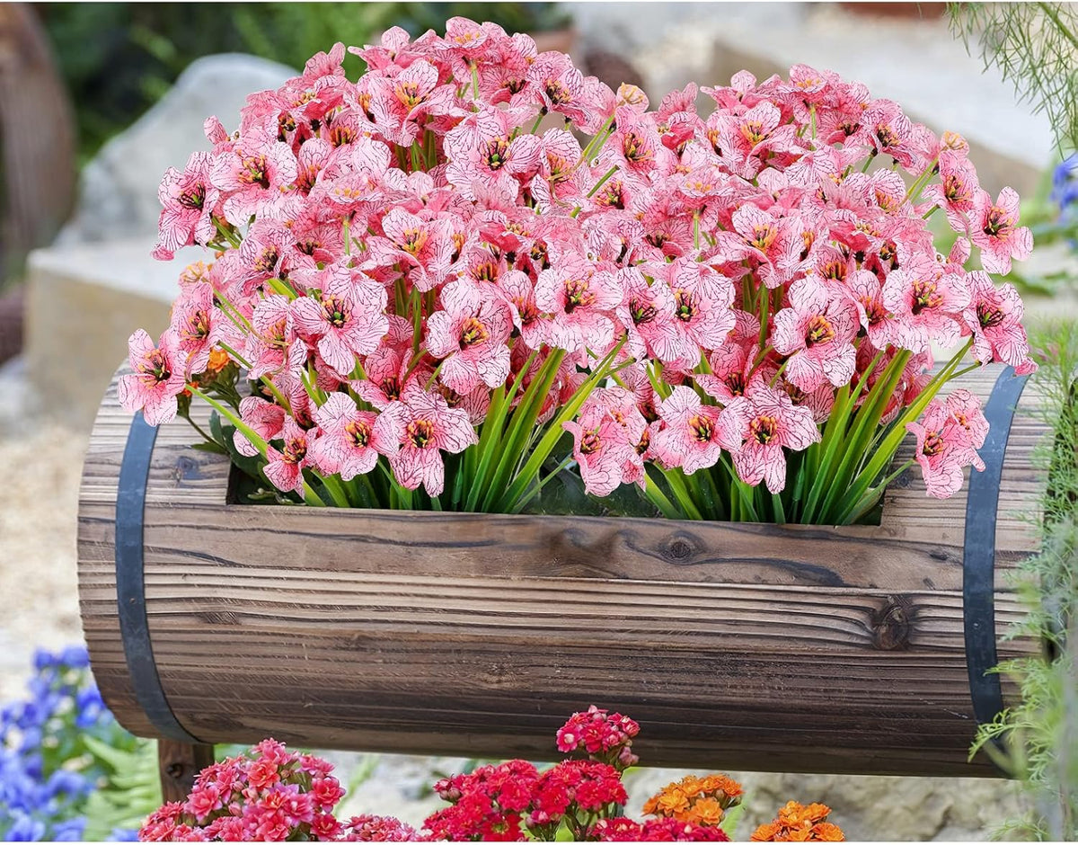 AmyHomie 20 Bundles Artificial Flowers for Outdoor Outside Spring Summer Decoration UV Resistant
