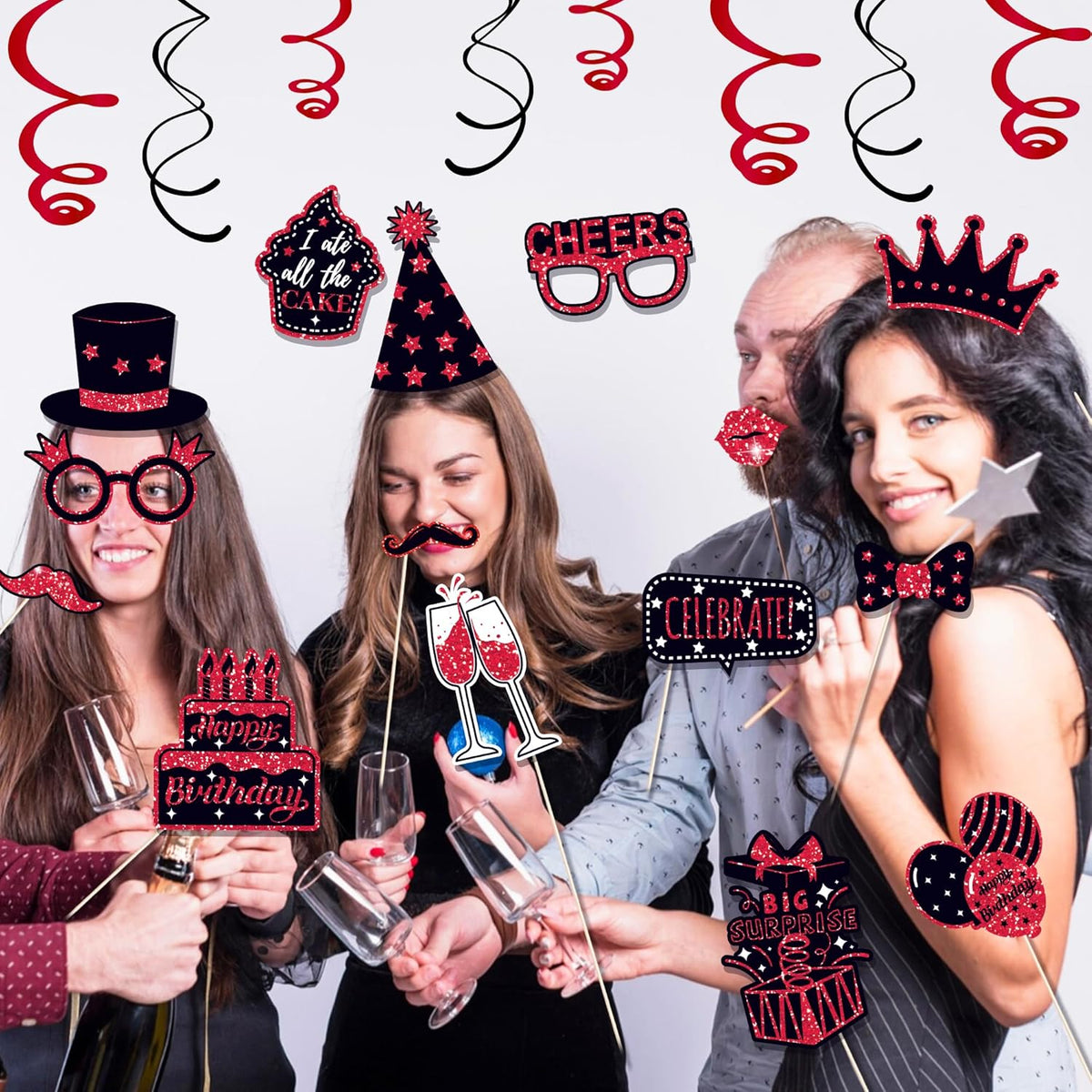 36 PCS Birthday Photo Booth Props Party Supplies Holiday Picture Decorations Photo Booth Props for