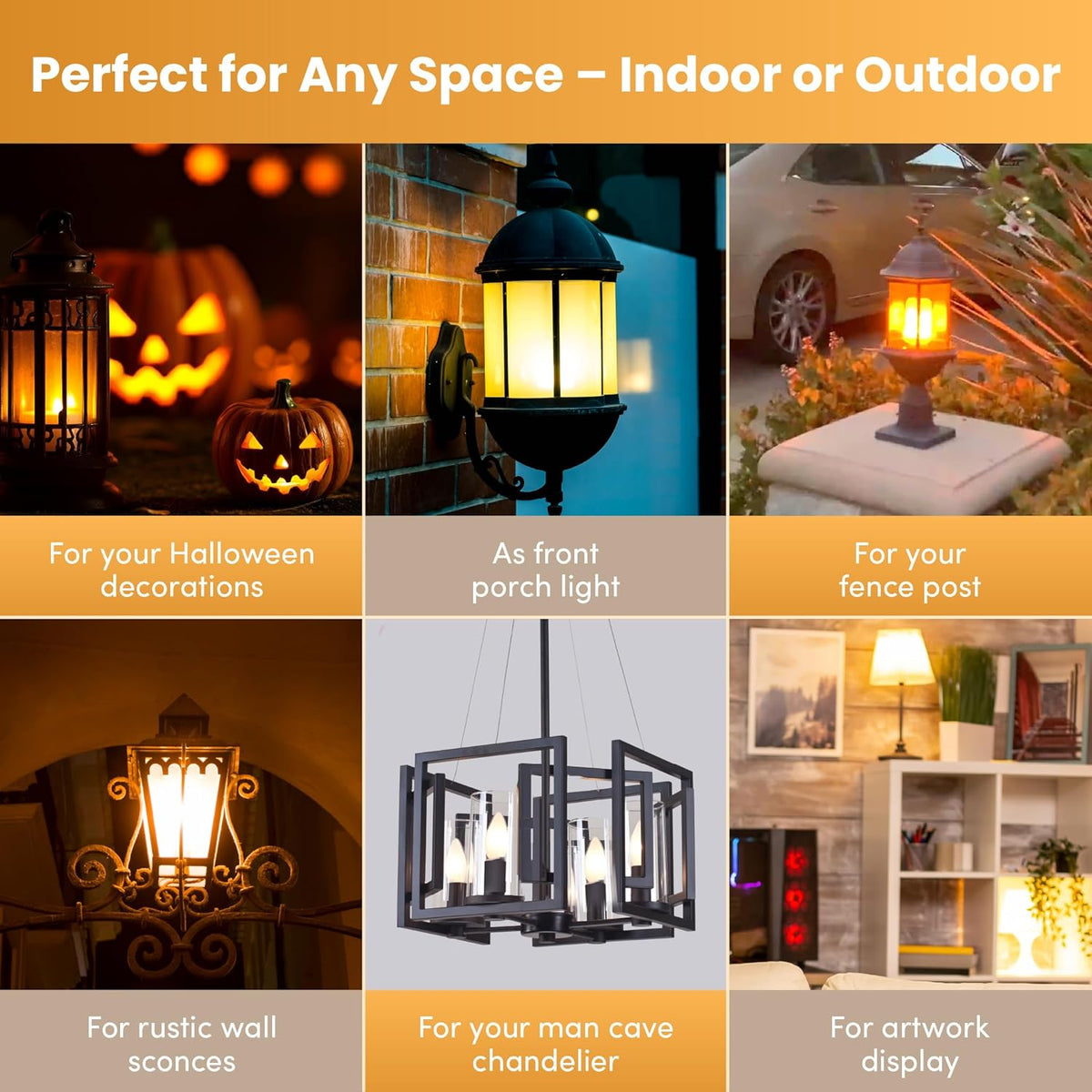 Flame Effect Chandelier LED Fire Candle Light Bulb Flaming Flicker E12 Candelabra Base Shape