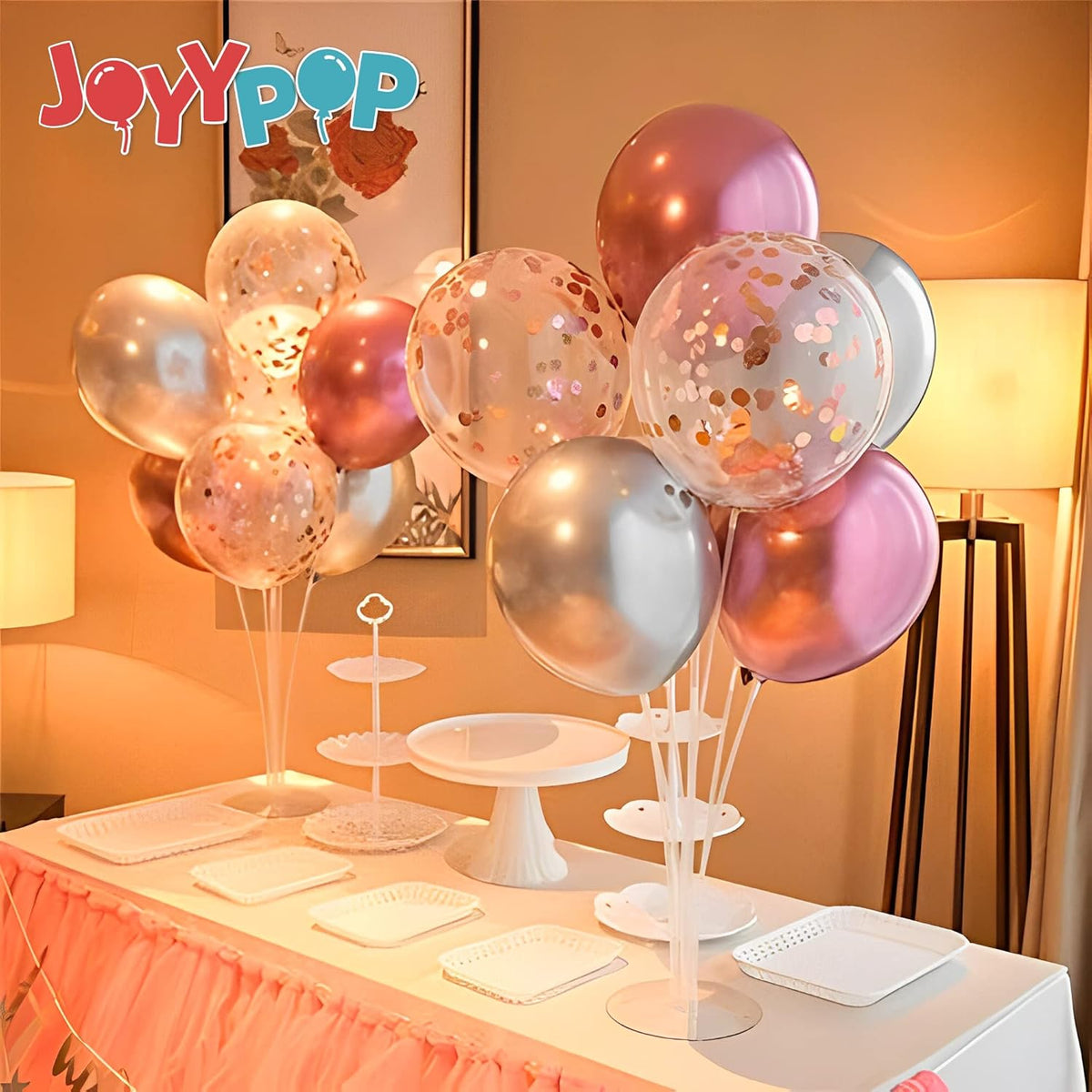 JOYYPOP 12 Sets Balloon Stand Kit For Table, Balloon Sticks with Base Birthday Graduation Party