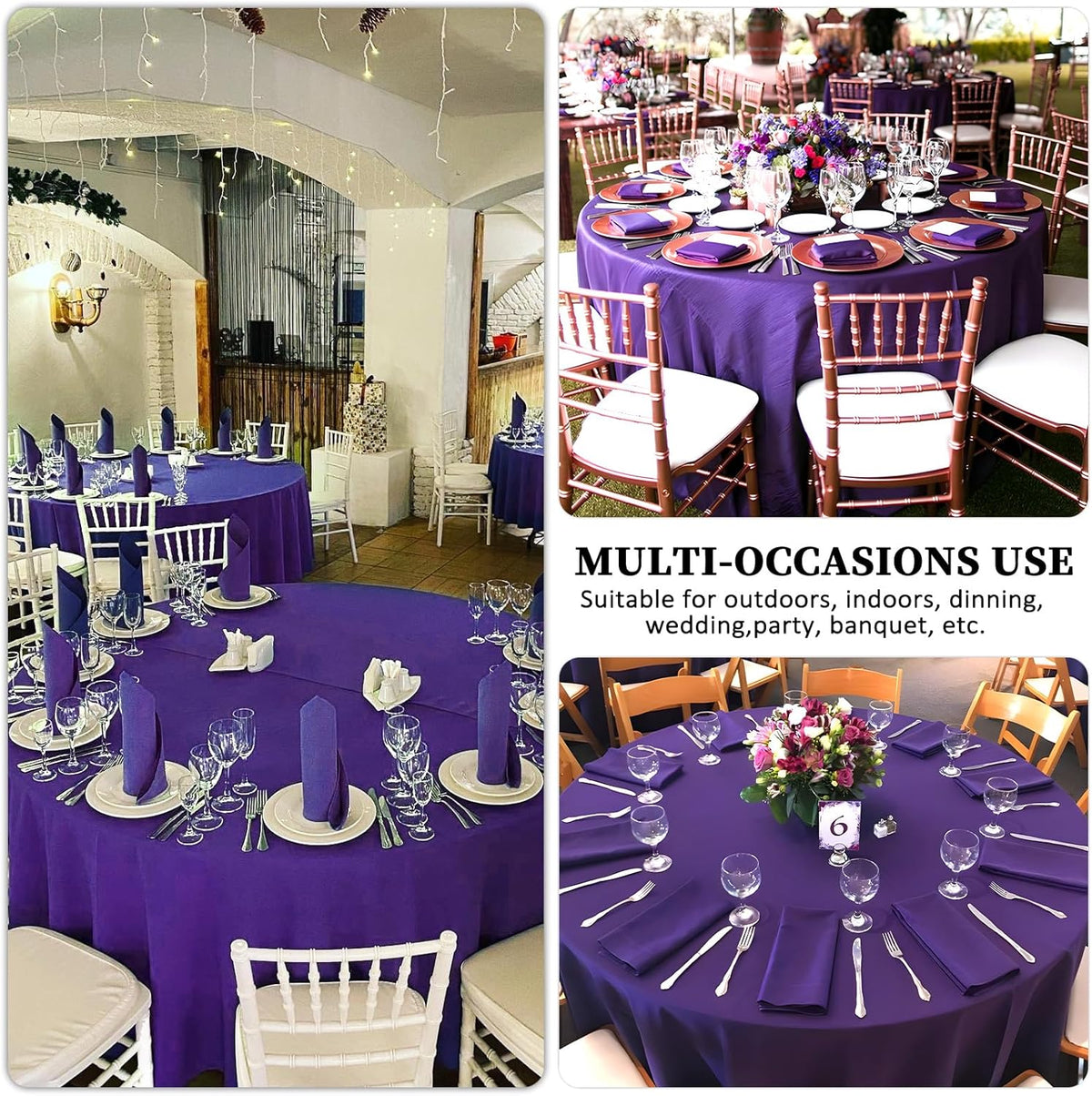 8 Pack Purple Round Tablecloth 90 Inch Stain and Wrinkle Resistant Round Purple Table Cloth