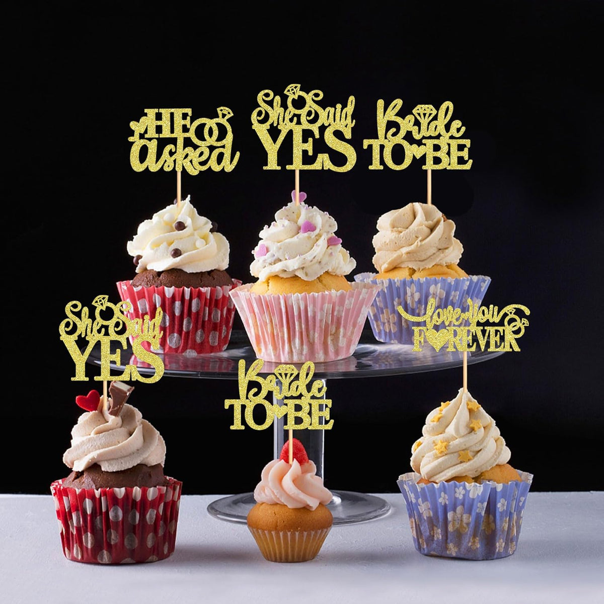 24 Pcs He Asked She Said Yes Cupcake Toppers Cake Picks for Wedding Engagement Party Cake Picks for