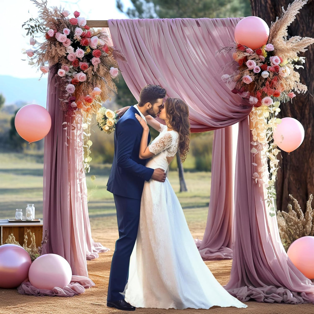 Wedding Arch Draping Fabric, 2 Panels 28" x 19Ft Dusty Rose Arch Drapes Sheer Backdrop Curtain for