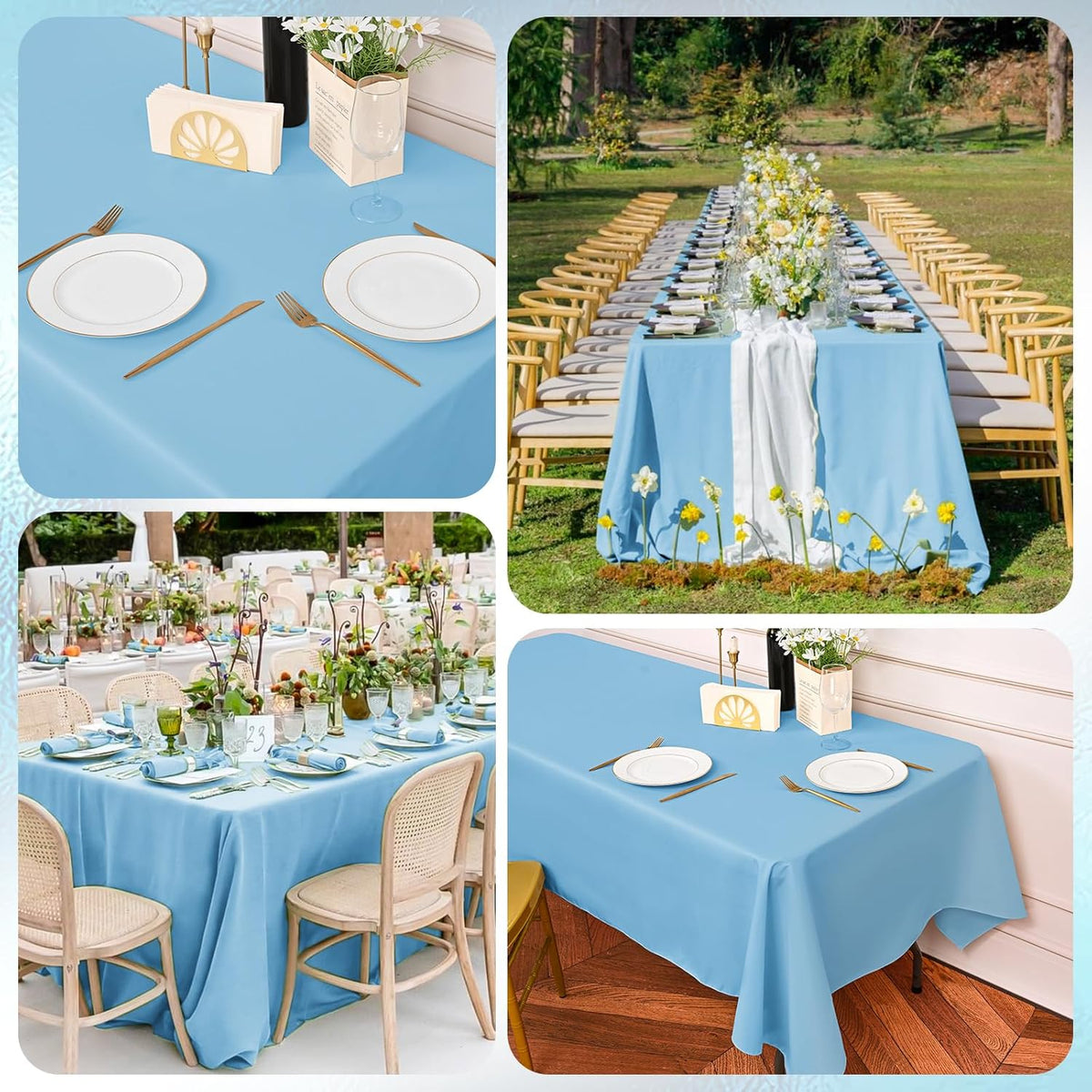 10 Pack Light Blue Tablecloths for 6 Foot Rectangle Tables 60 x 102 Inch - 6ft Rectangular Bulk