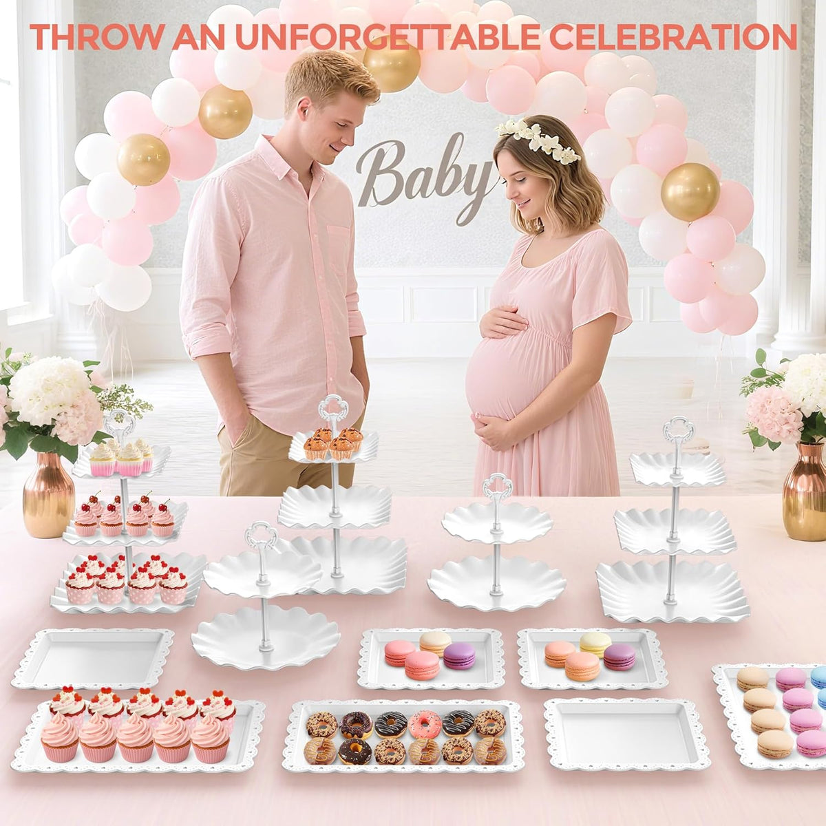 Cupcake Stand, 12Pcs Dessert Table Display Set, 3-Tier Cup Cake Tower Stands & 2-Tiered Cake
