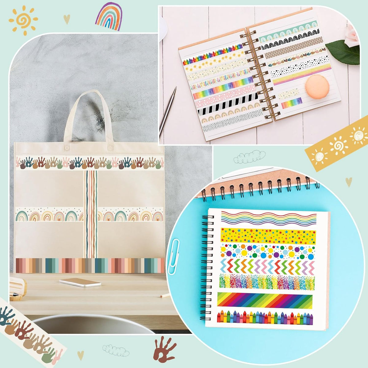 TaoBary 33 Rolls Holiday Plaid Washi Tape, 15 mm Seasonal Washi Tape Set Bohemian Colorful Vintage