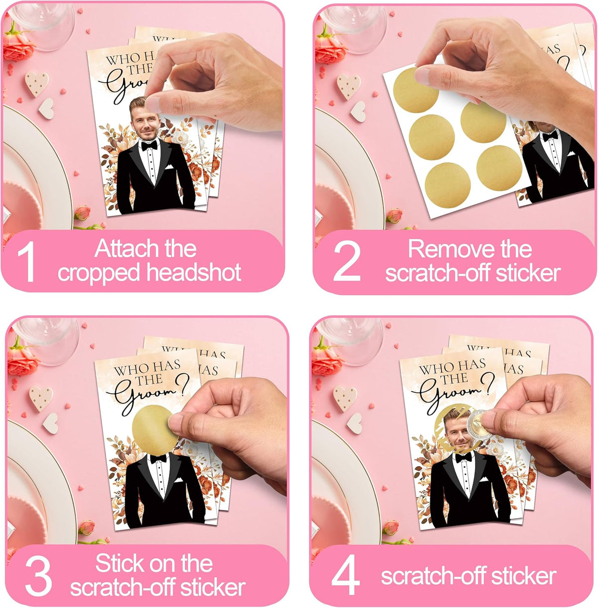 Floral Bridal Shower Games,Who Has The Groom Scratch Off Card, 41Pcs Scratch Card Off Bridal