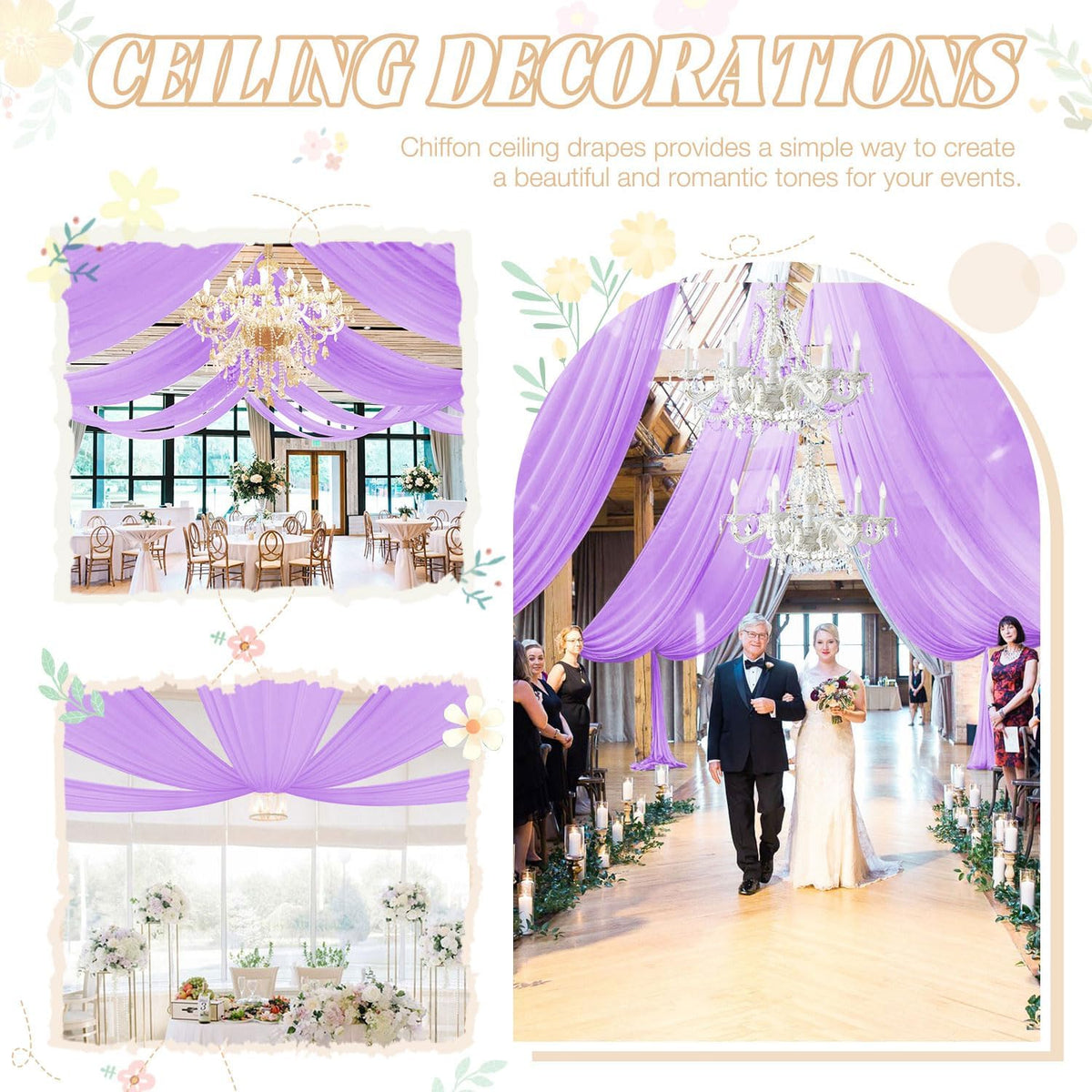 Ceiling Drapes for Weddings Light Purple Draping Fabric for Wedding Arch 5FTx20FT 2Panels Weddings