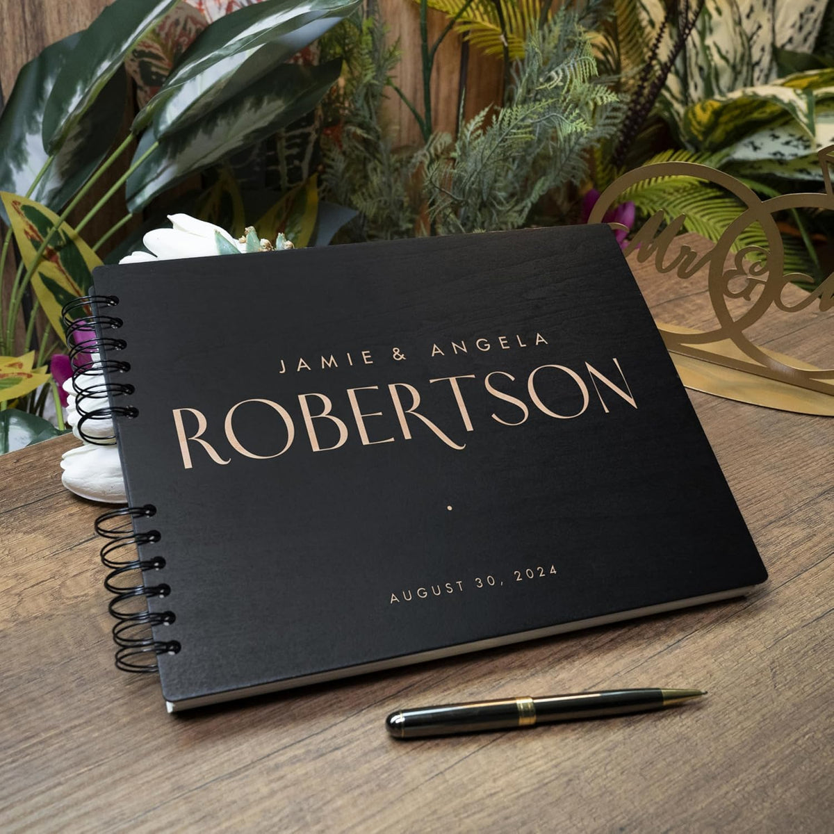 Personalized Wood Wedding Guest Book - 5 Colors/Finishings, 2 Sizes, 12 Designs - Wood Wedding