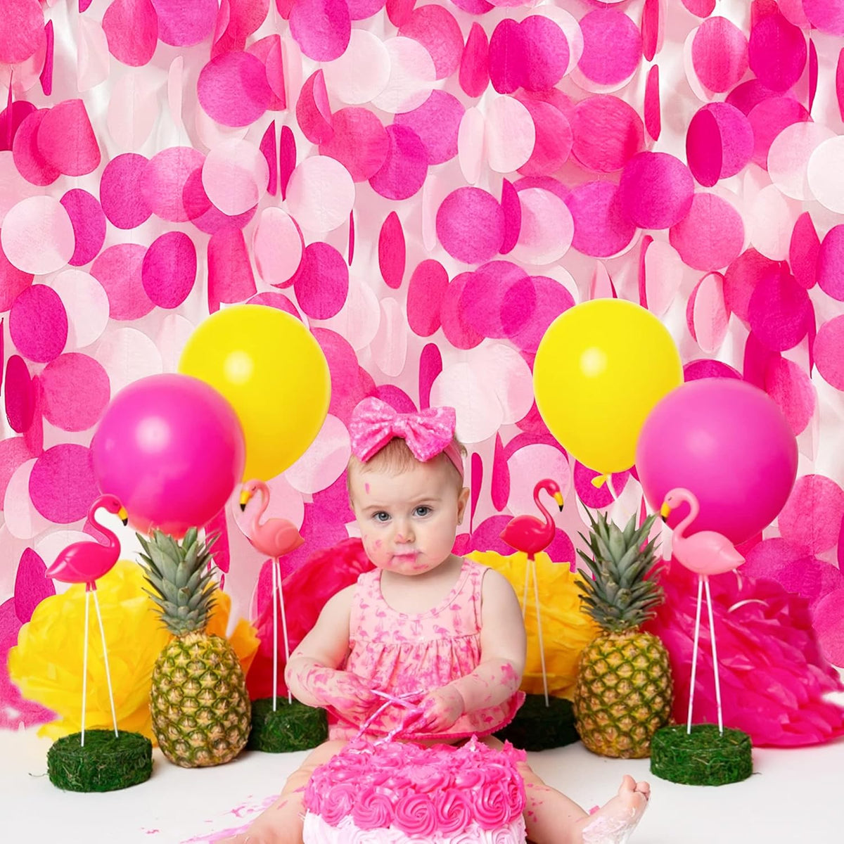 205Ft Hot Pink Party Decorations Big Circle Dots Backdrop Garland Rose Pink Tissue Paper Polka Dots