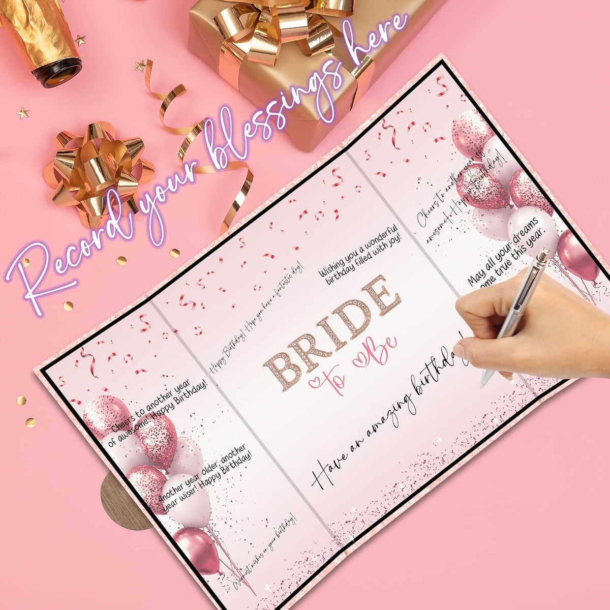 Pink Balloon Bridal Shower Decorations - Bride-to-Be Alternative Signature Guest Book for Women