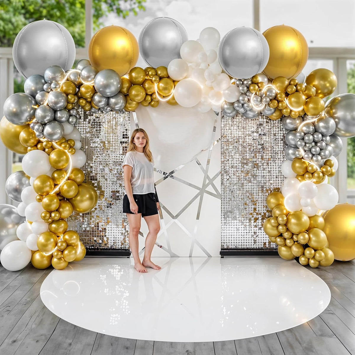 6Pcs Gold Silver Round Foil Balloons,Giant 4D Round Ball Balloons,22 Inch Metallic Gold Silver