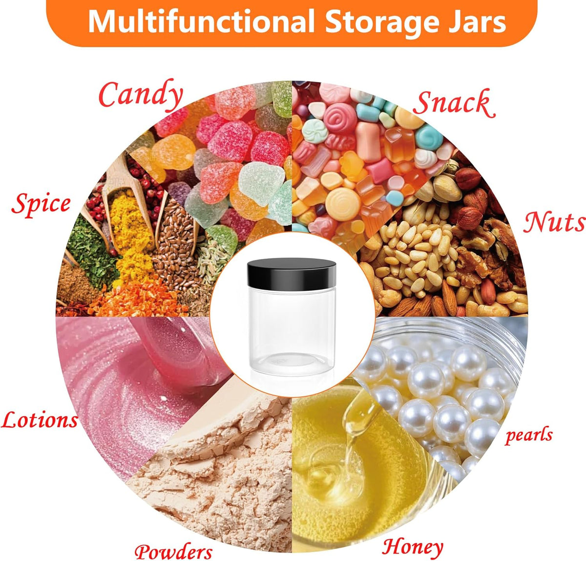 84PCS 4oz/125ml Plastic Jars with Screw On Black Lids Seal Stickers Bottle Lid,Clear Container for